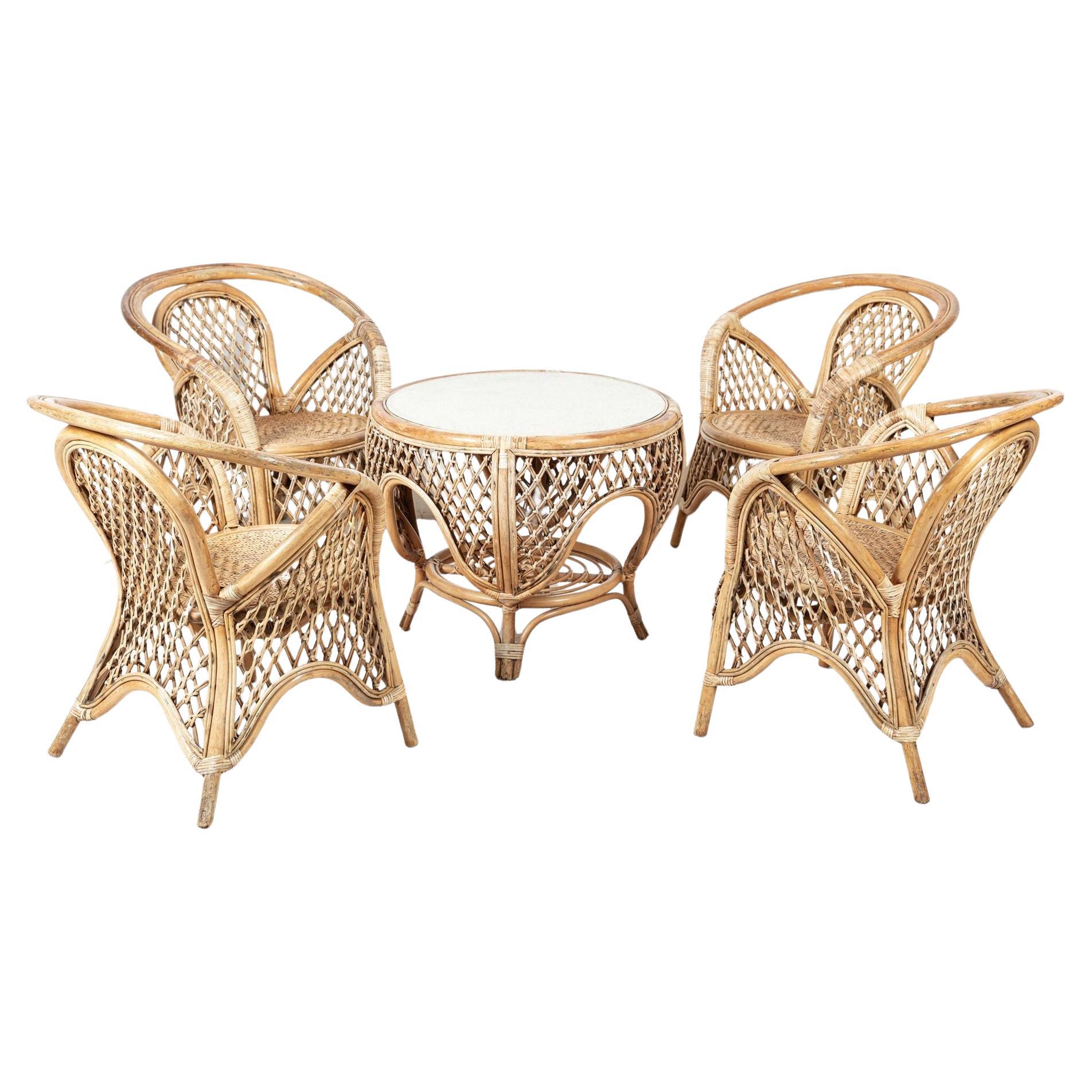 Englisches Rohr-/Wicker- Conservatory-Set aus der Mitte des Jahrhunderts