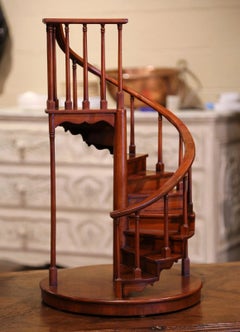 Midcentury English Carved Mahogany Miniature Circular Stair Model