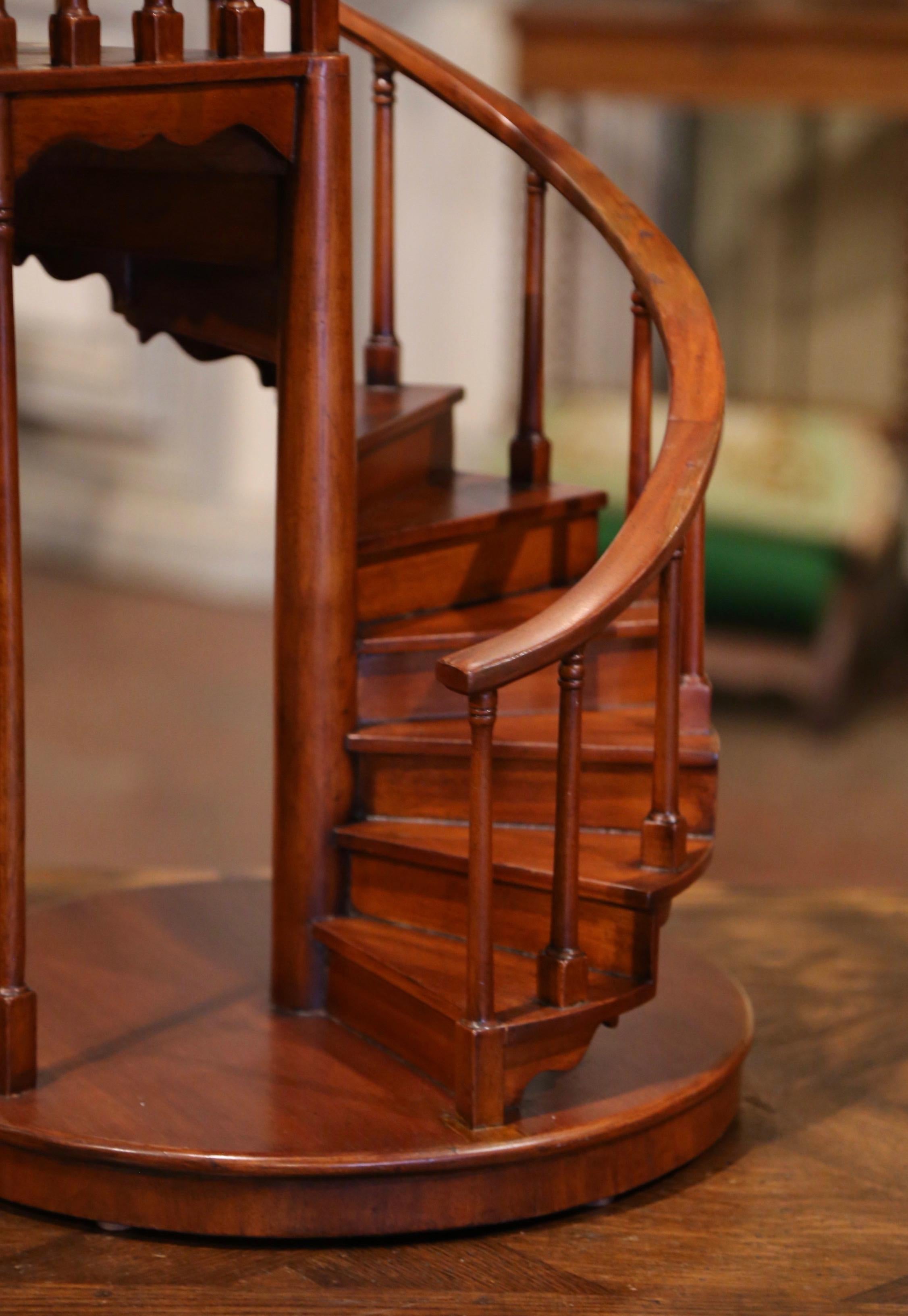 Patinated Midcentury English Carved Mahogany Miniature Circular Stair Model