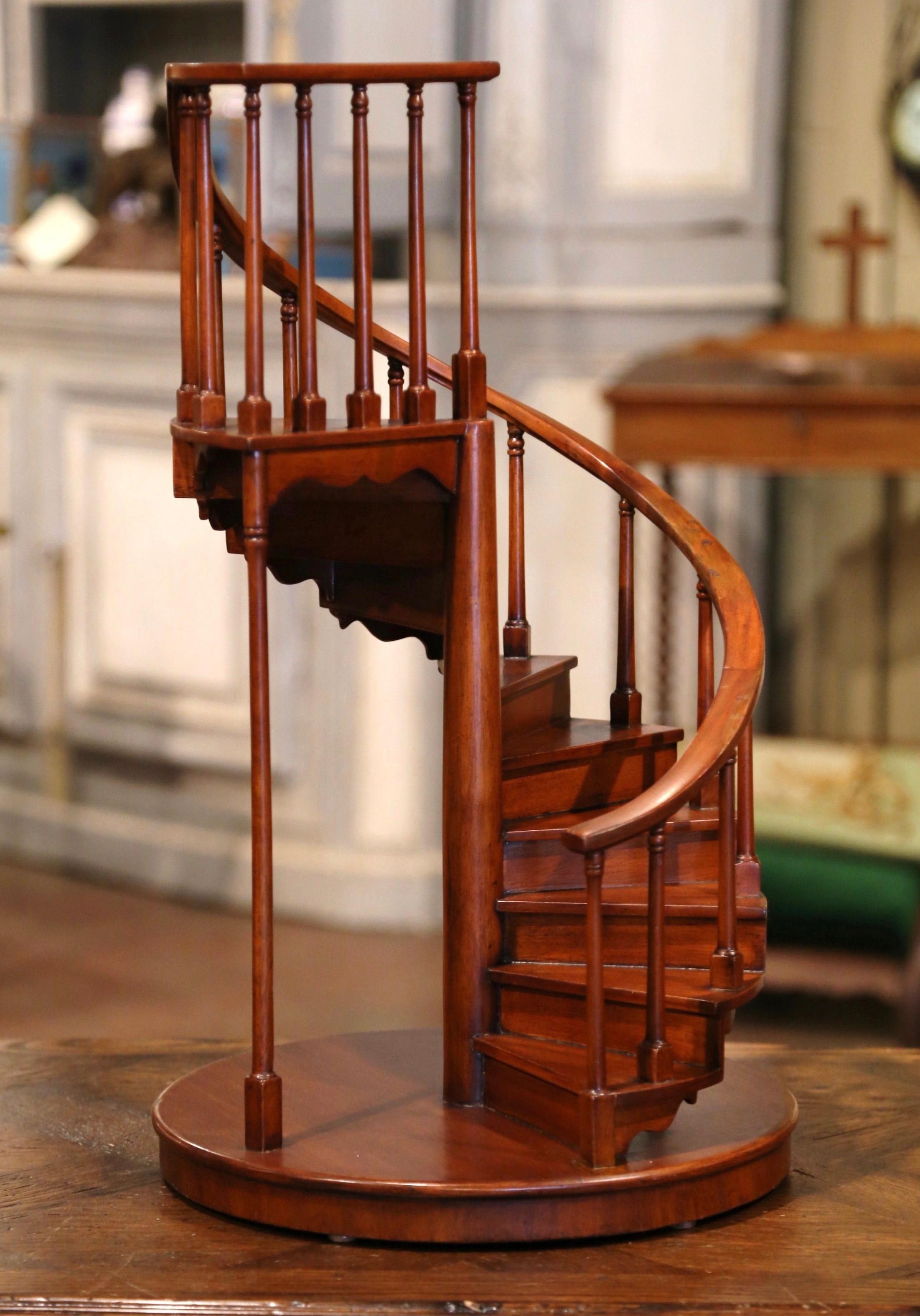 20th Century Midcentury English Carved Mahogany Miniature Circular Stair Model