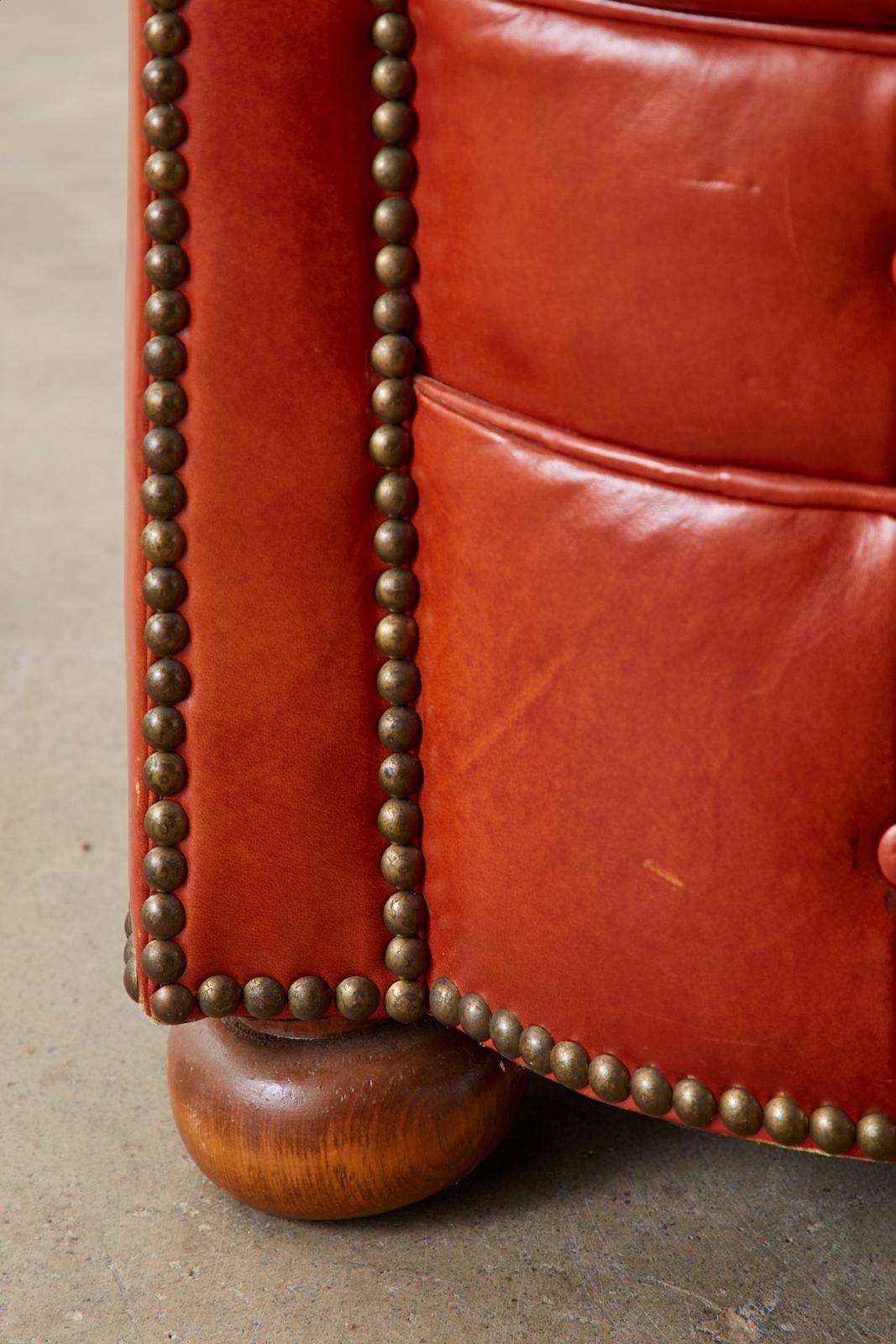 Midcentury English Chesterfield Style Curved Leather Settee 7