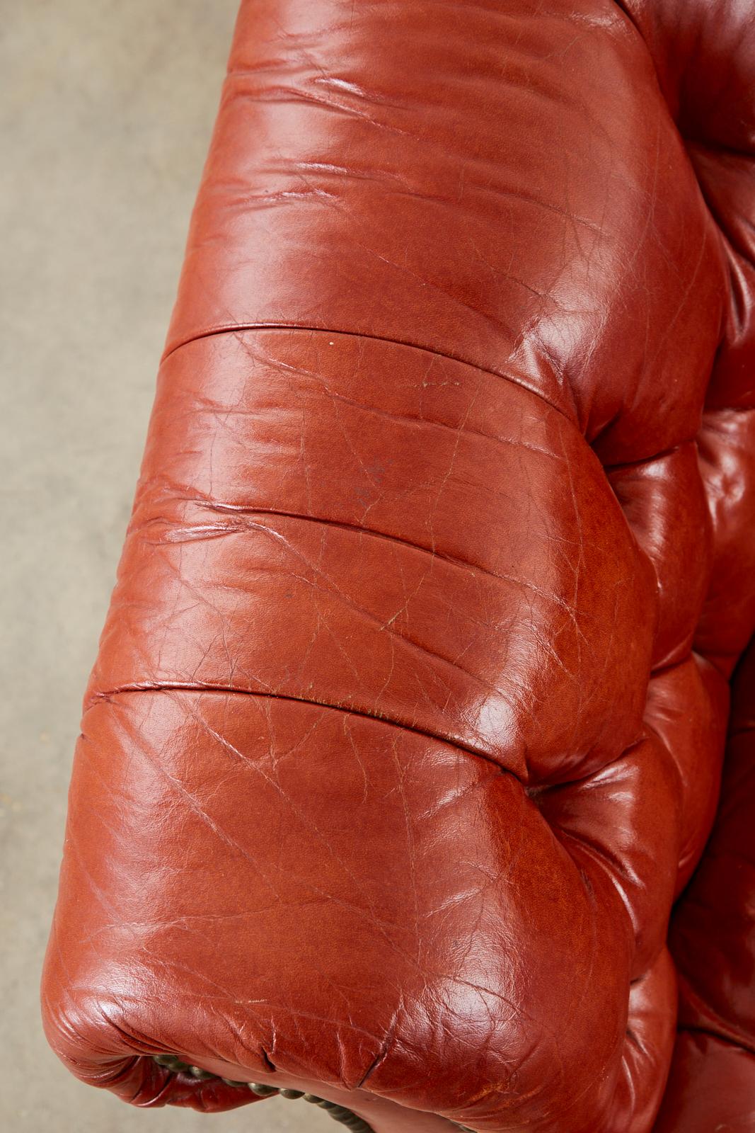 Midcentury English Chesterfield Style Curved Leather Settee 8