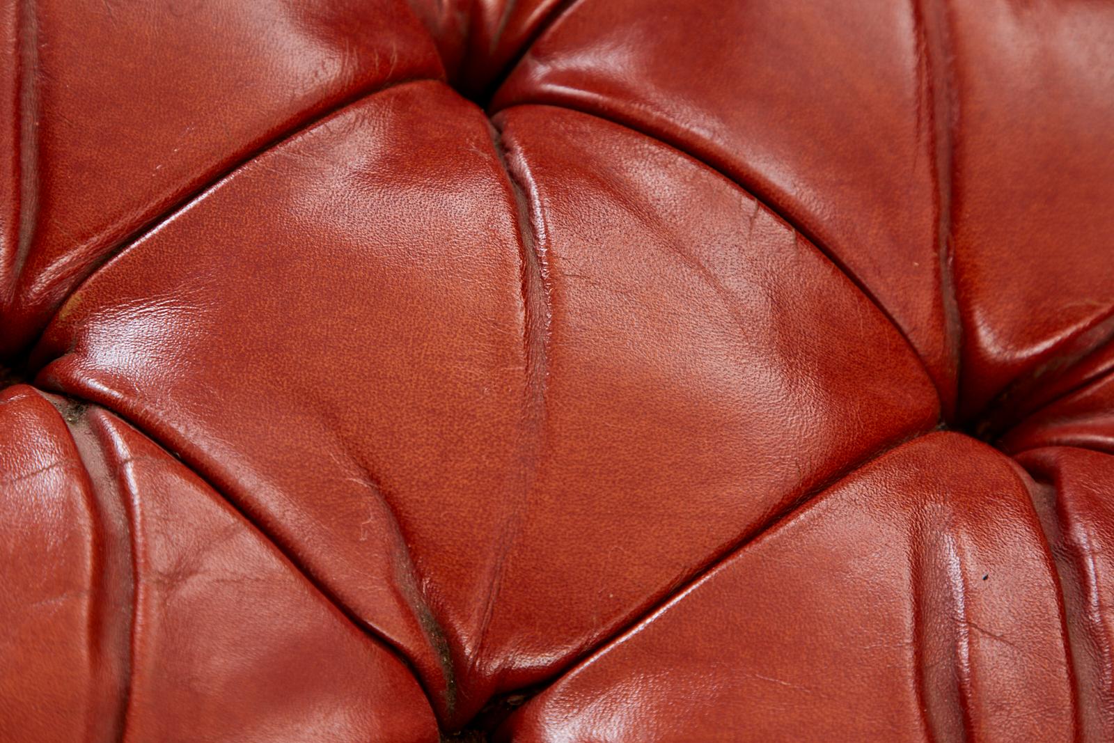 Midcentury English Chesterfield Style Curved Leather Settee 12