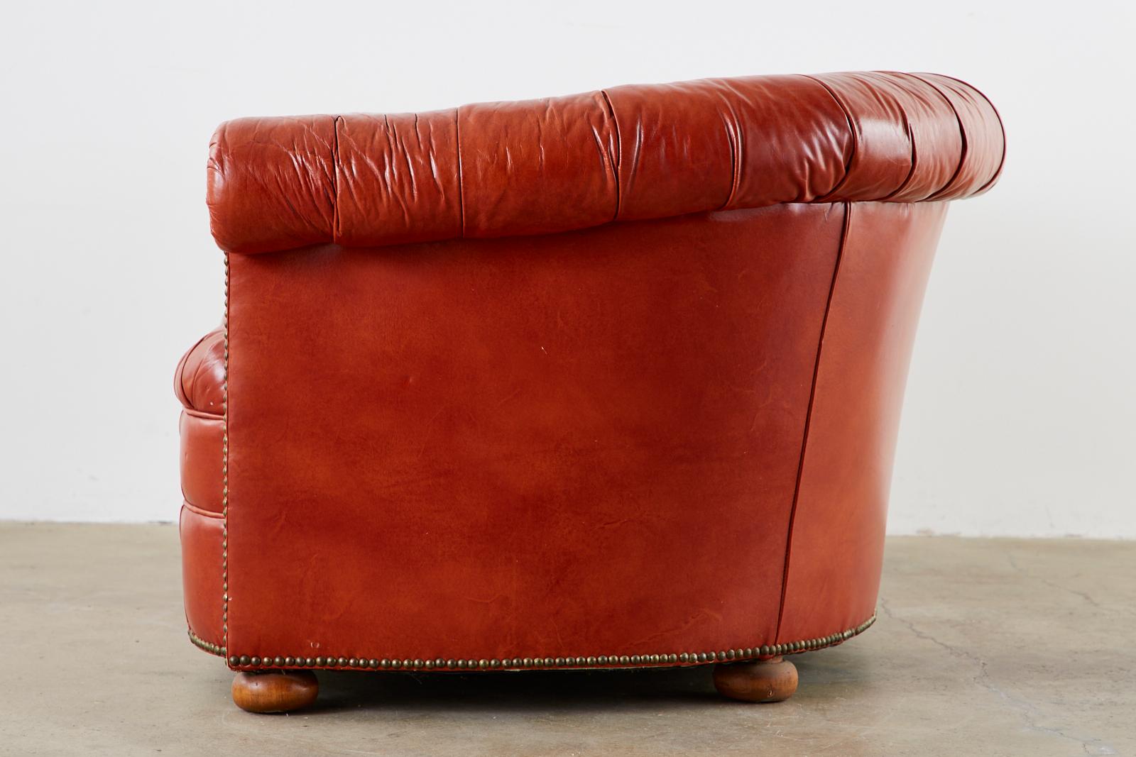 20th Century Midcentury English Chesterfield Style Curved Leather Settee