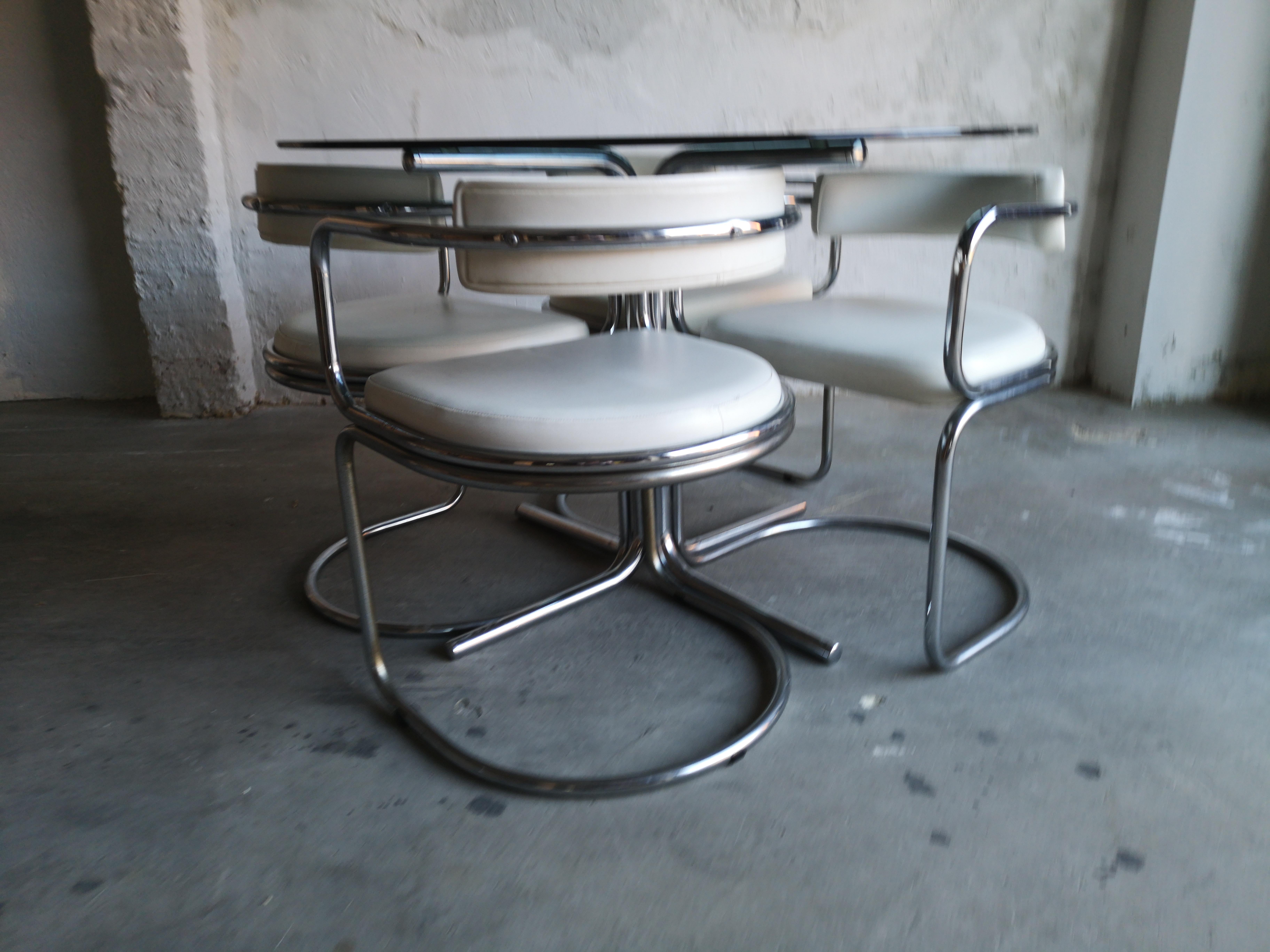 Midcentury English Chrome and Smoked Glass Dining Set In Good Condition In Farnham, Surrey
