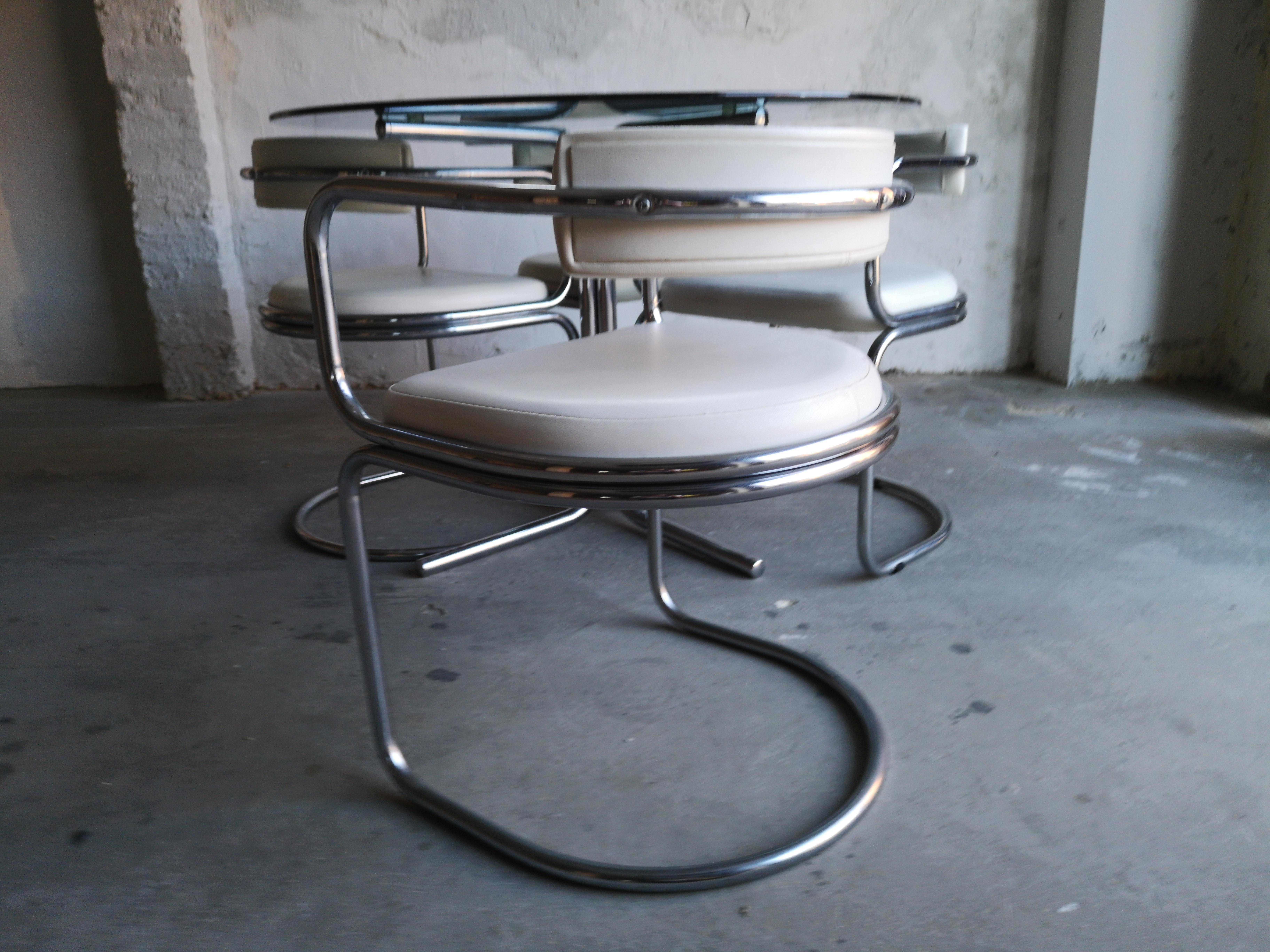 Midcentury English Chrome and Smoked Glass Dining Set 3