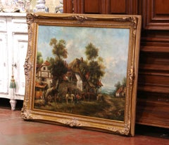 Mid-Century English Country Scene Oil on Canvas Painting Signed P. Smythe