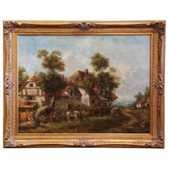 Vintage Mid-Century English Country Scene Oil on Canvas Painting Signed P. Smythe