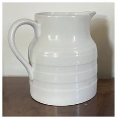 Mid-Century English Creamware 5 Pint Banded Pitcher Jug Dated 1953