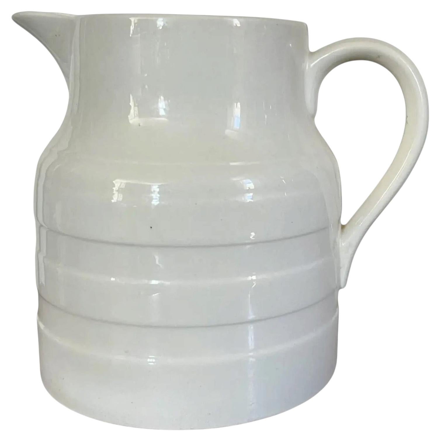 Mid-Century English Creamware 5 Pint Banded Pitcher Jug Dated 1953