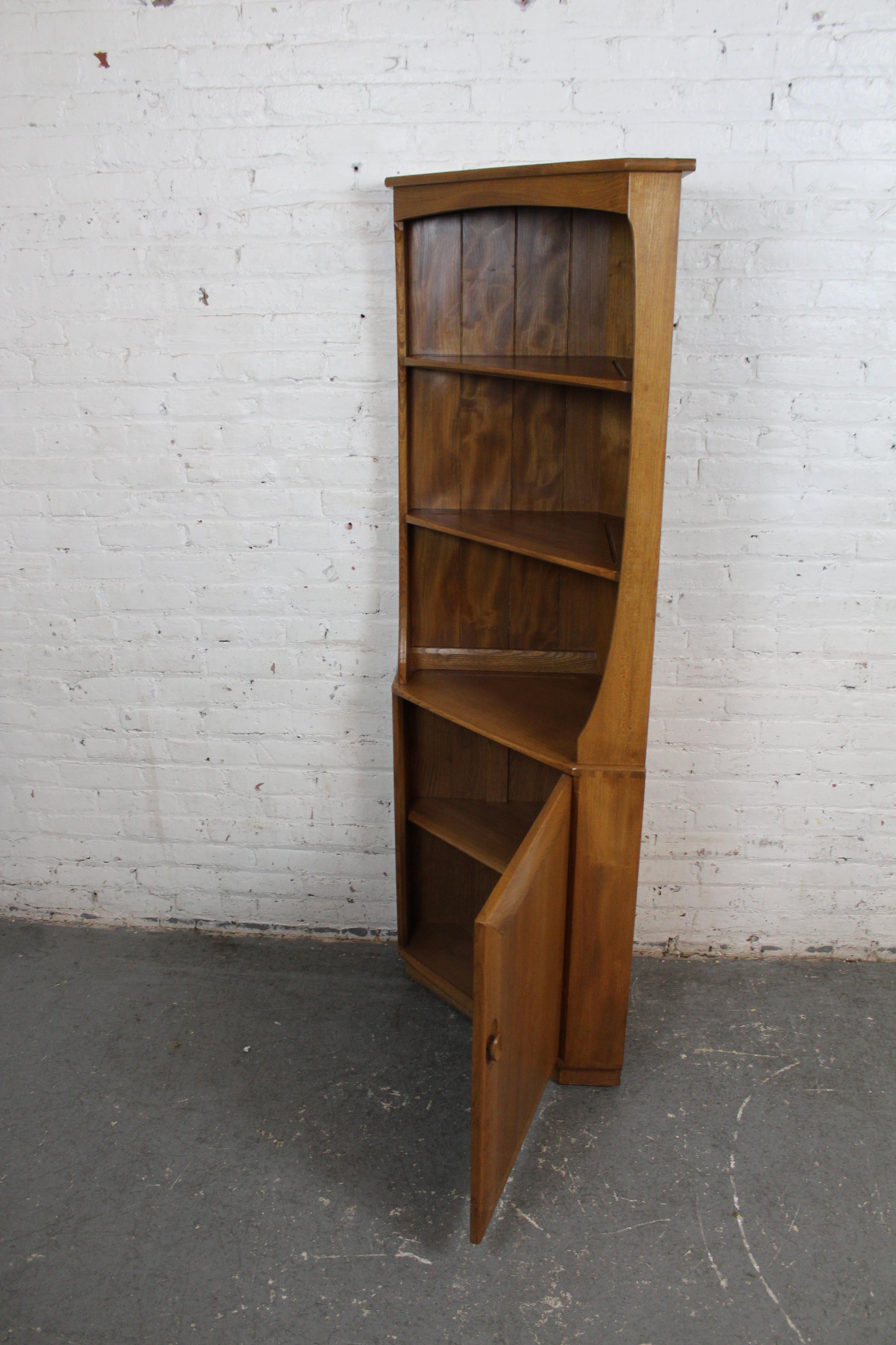 Wood Mid-Century English Elm Corner Cupboard by Ercol For Sale