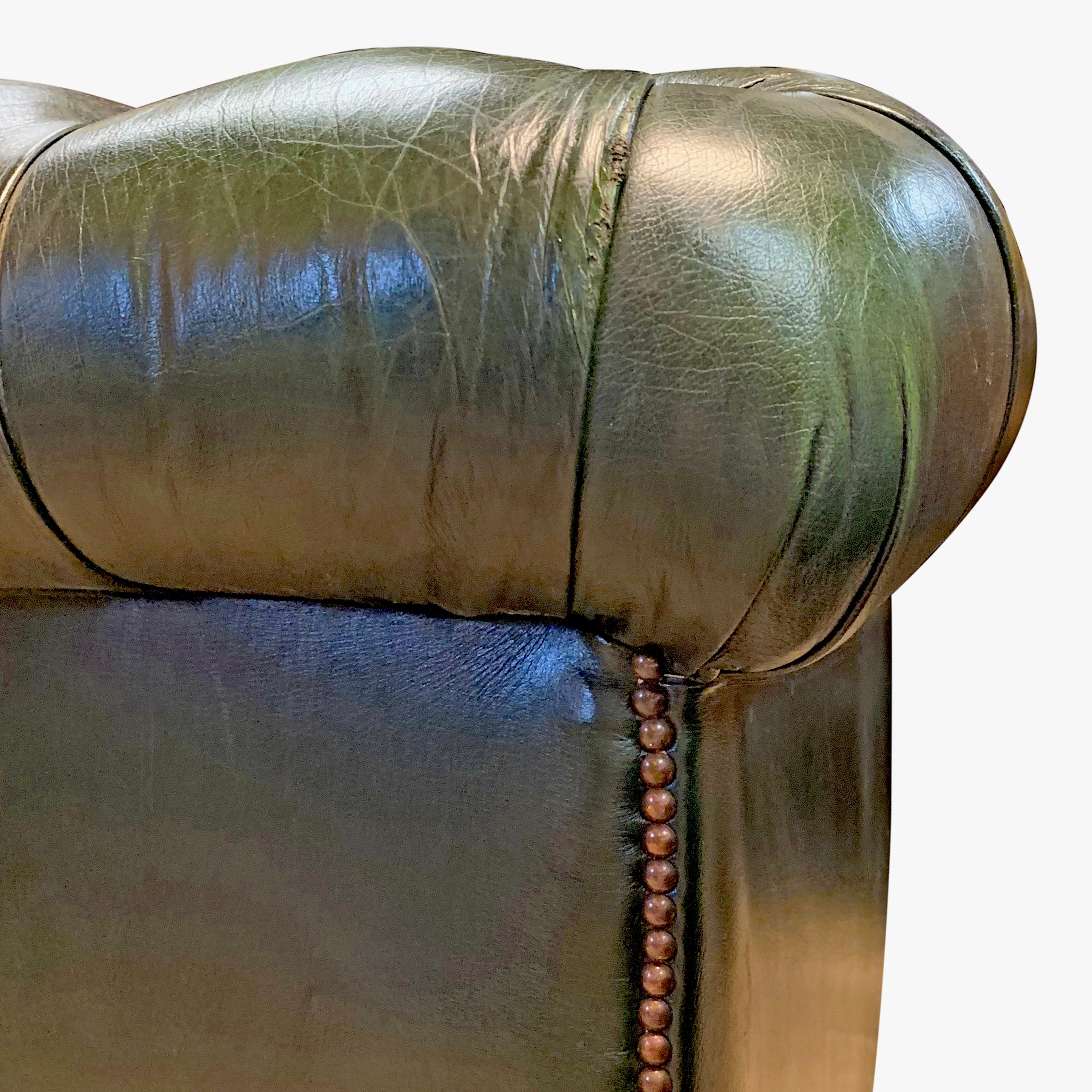 Leather Midcentury English Emerald Green Chesterfield Sofa