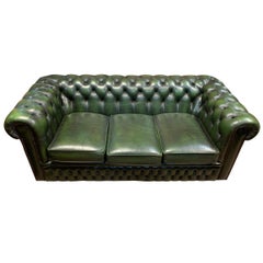 Midcentury English Emerald Green Chesterfield Sofa