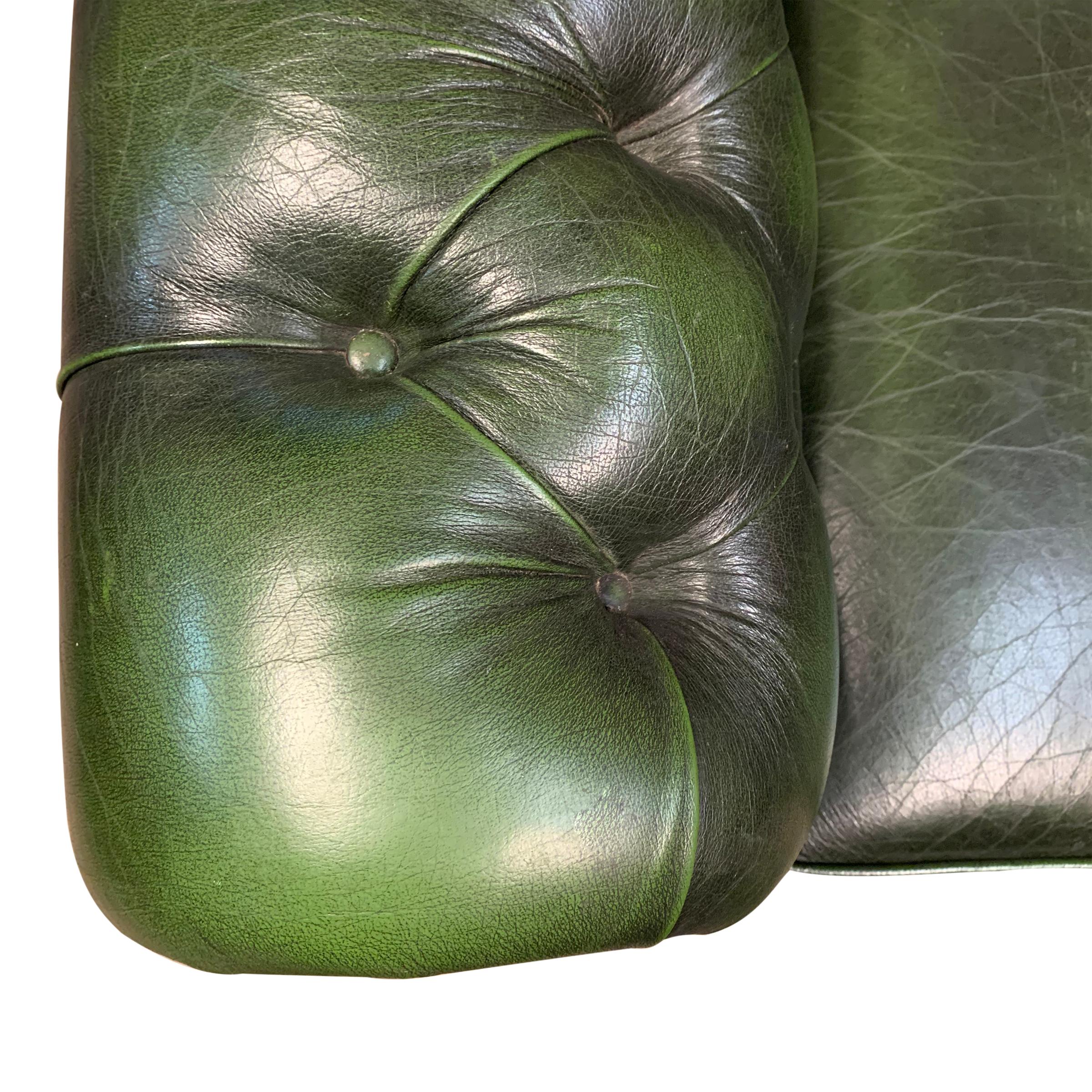 Edwardian Midcentury English Emerald Green Chesterfield Sofa