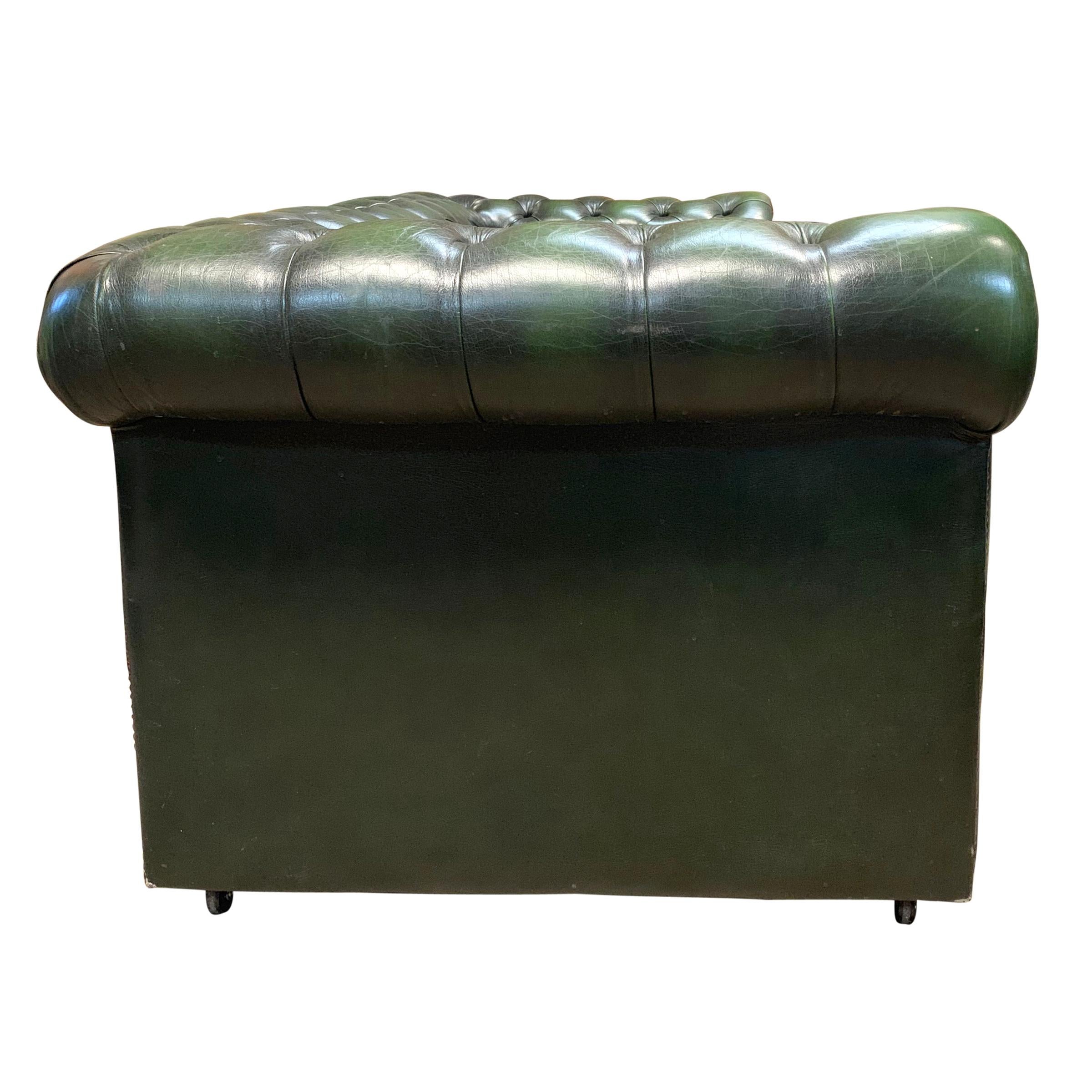 British Midcentury English Emerald Green Chesterfield Sofa
