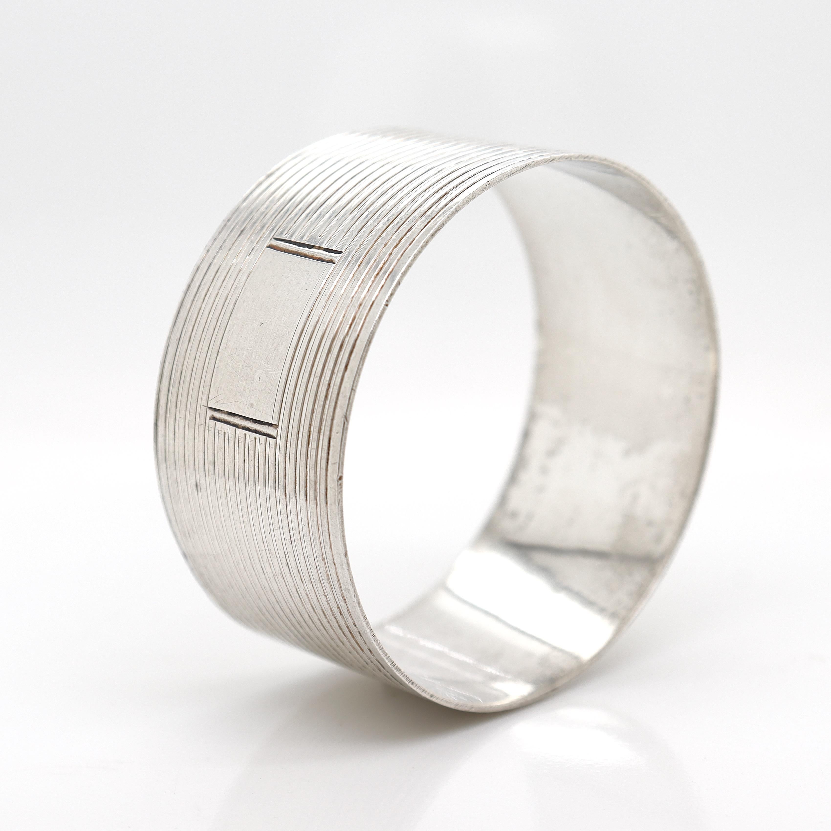 Modern Midcentury English Engine Turned Sterling Silver Napkin Ring by John Rose For Sale
