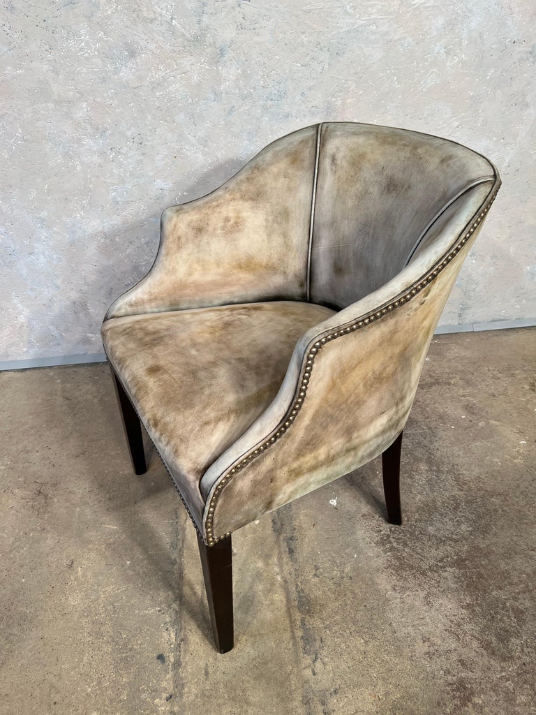 MidCentury English Faded Green Dry Look Leather Bedroom Chair Desk