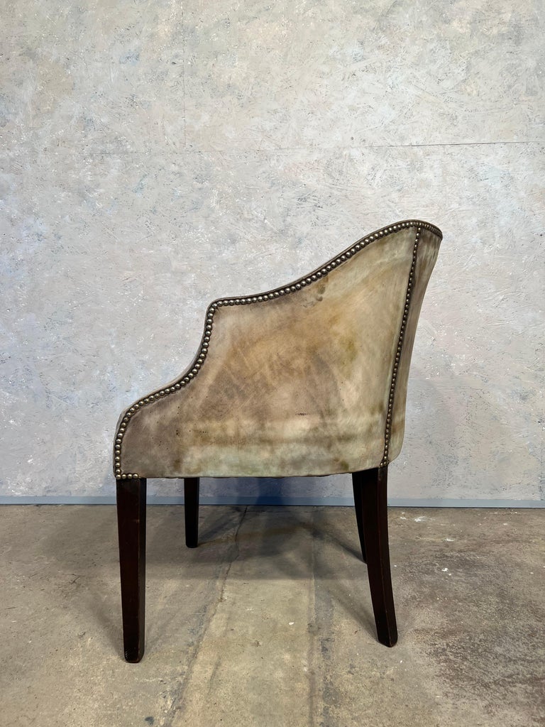 MidCentury English Faded Green Dry Look Leather Bedroom Chair Desk