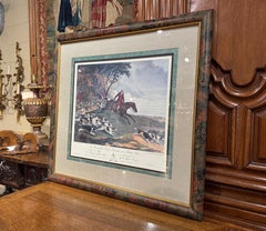 Mid-Century English Framed Hand Colored Hunting Scene Print