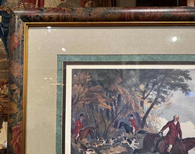 Mid-Century English Framed Hand Colored Hunting Scene Print For