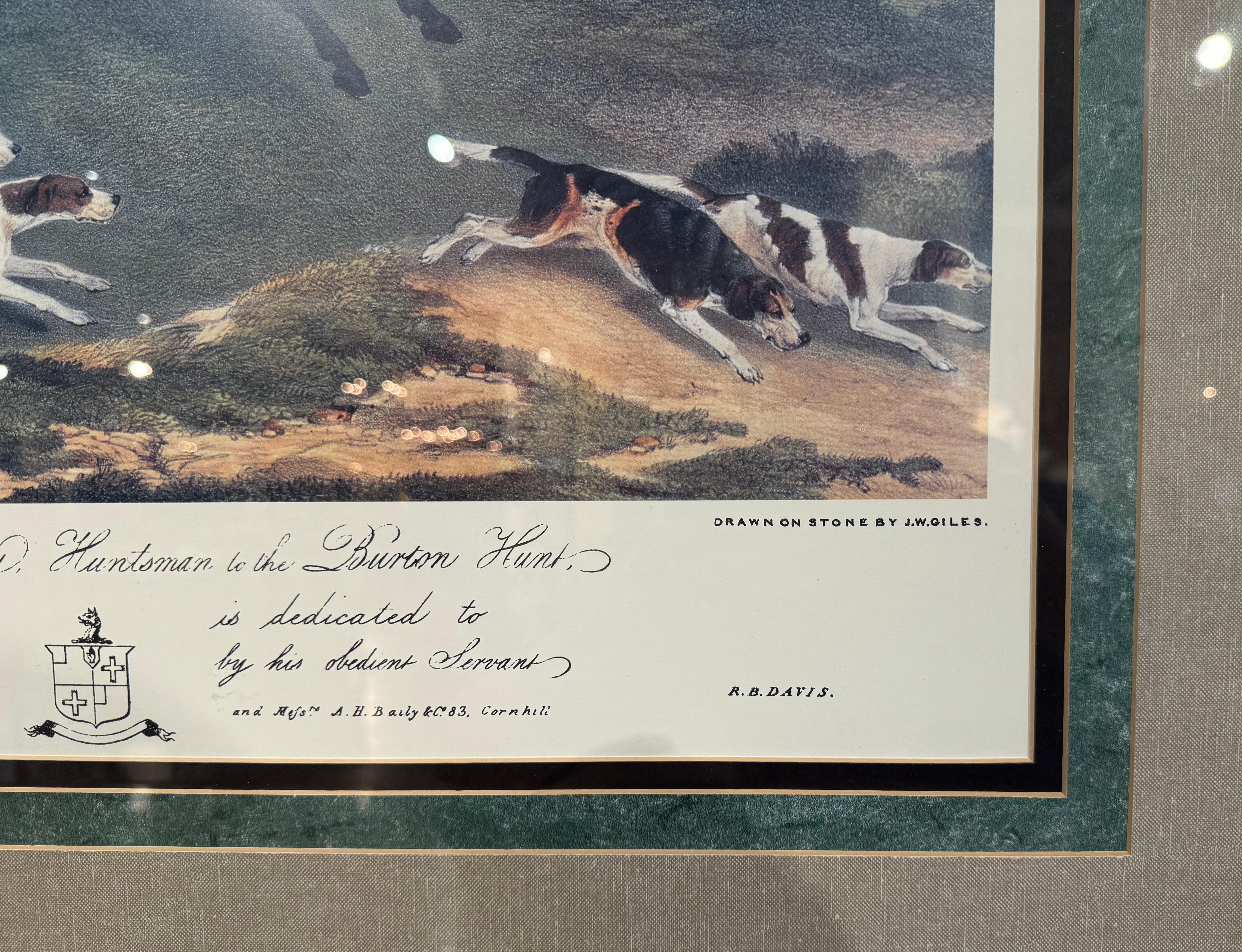 Mid-Century English Framed Hand Colored Hunting Scene Print For Sale 2