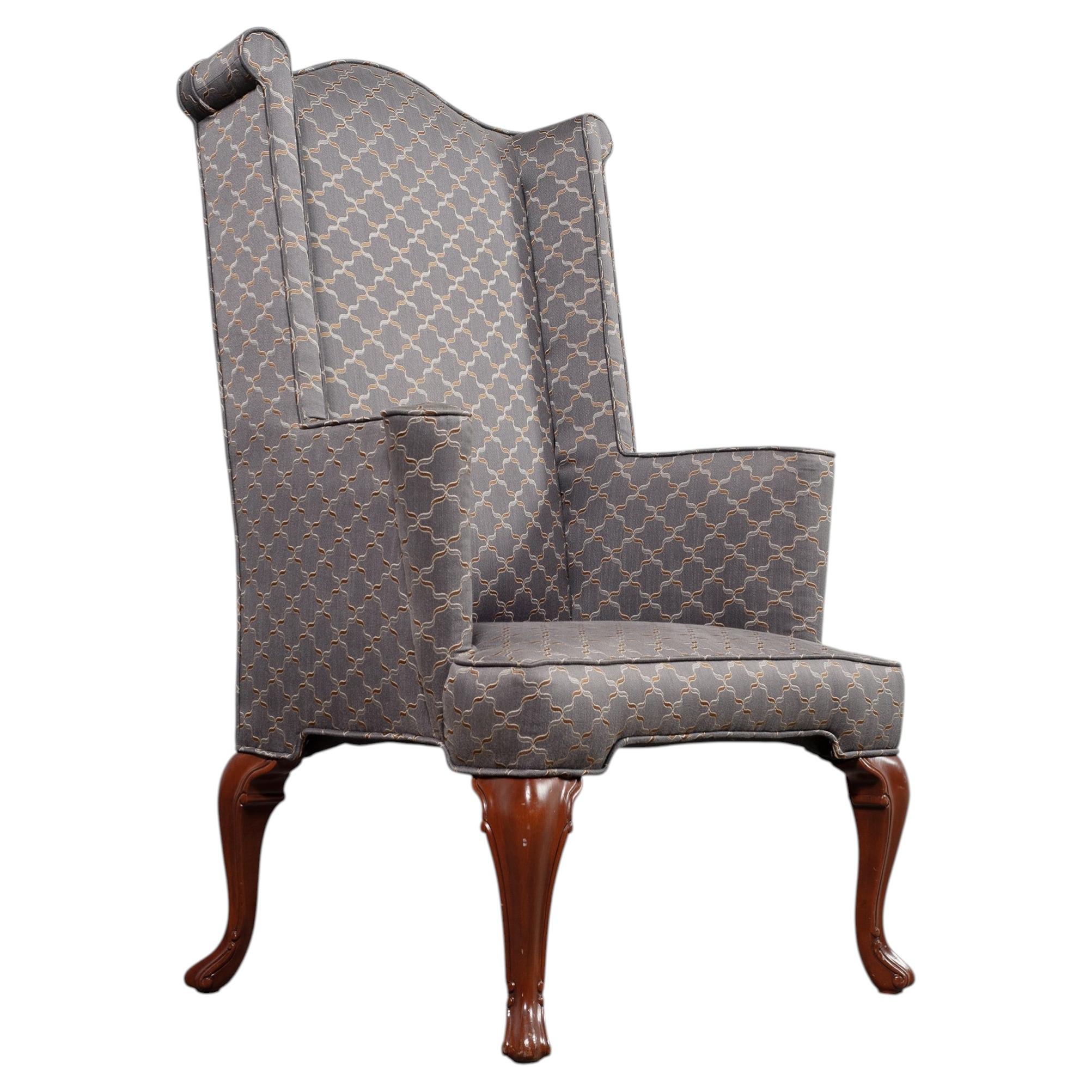 Mid-Century English Georgian Wingback Upholstered Armchair For Sale