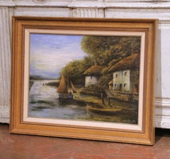 Mid-Century English Landscape Painting in Gilt Frame Signed William Pitt