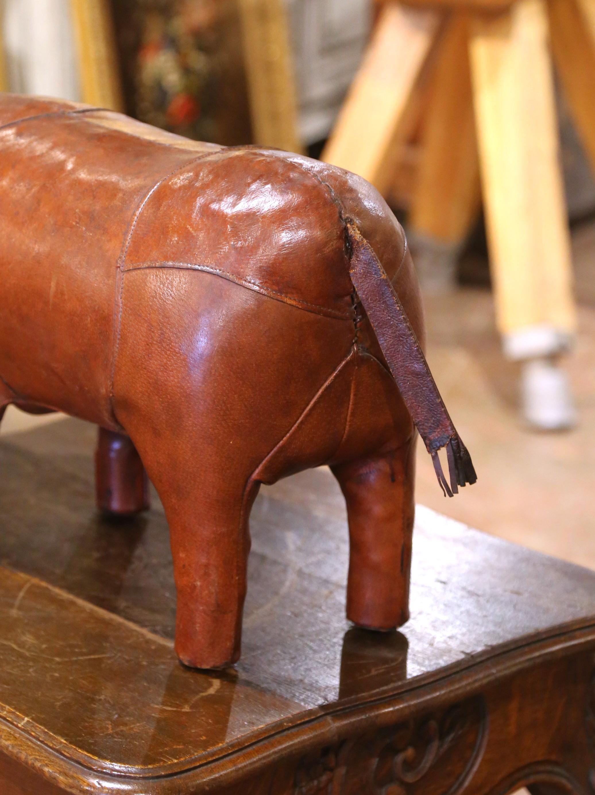 20th Century Mid-Century English Leather Rhino Footstool Attributed to Dimitri Omersa For Sale