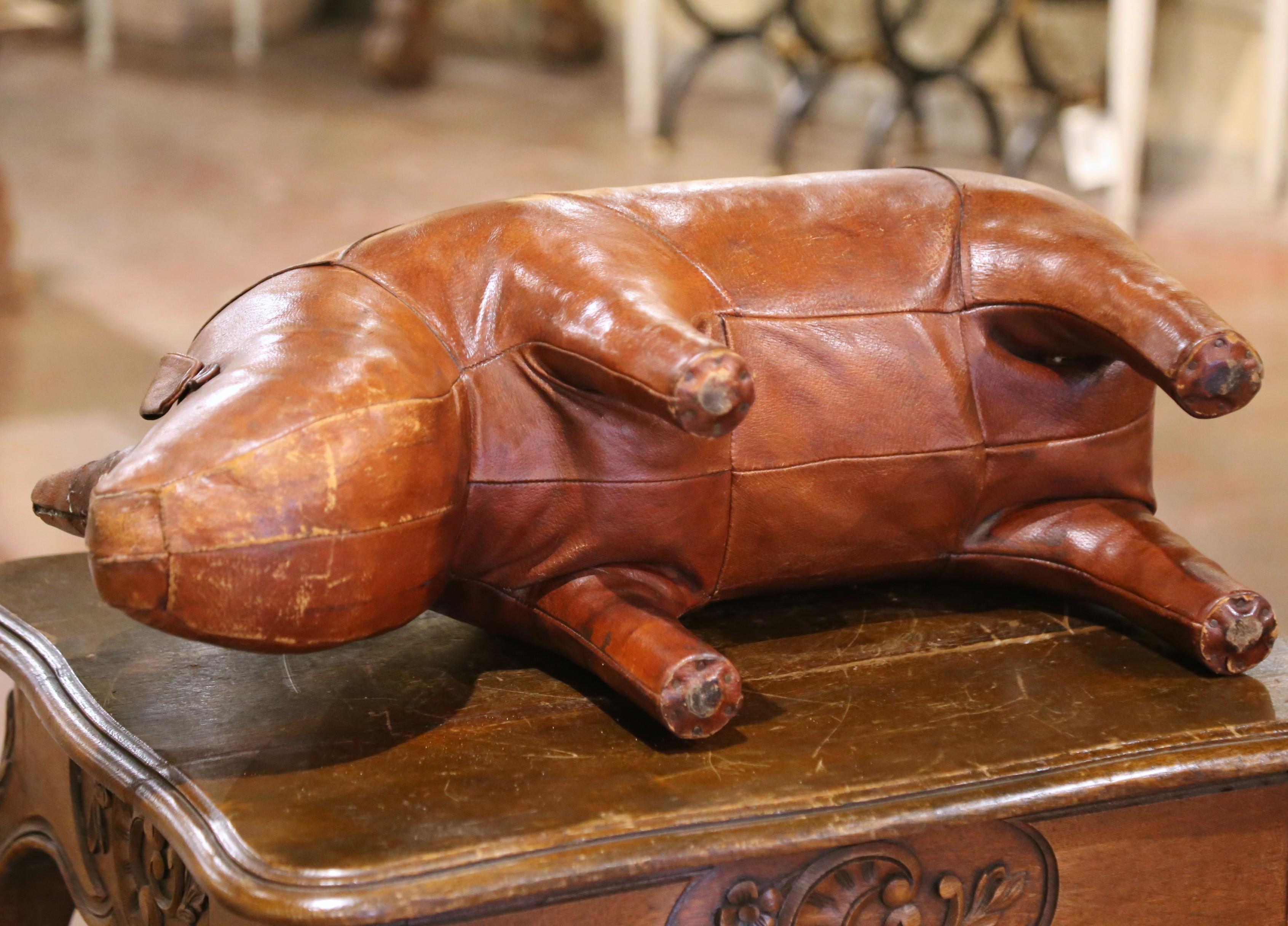 Mid-Century English Leather Rhino Footstool Attributed to Dimitri Omersa For Sale 1