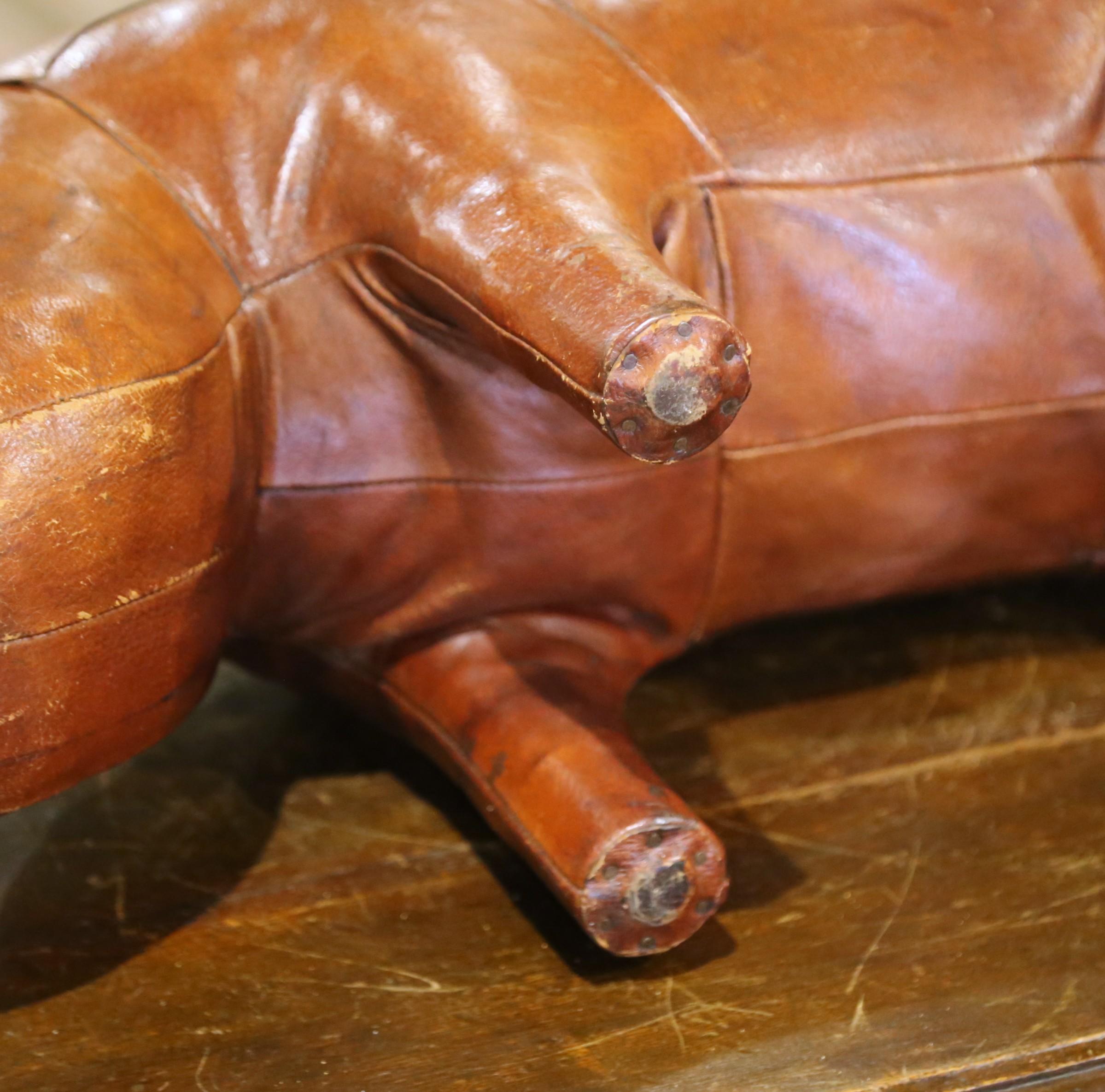 Mid-Century English Leather Rhino Footstool Attributed to Dimitri Omersa For Sale 2