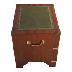 Mid-Century English Mahogany Campaign & Tooled Leather Side Tables / Chests Pair