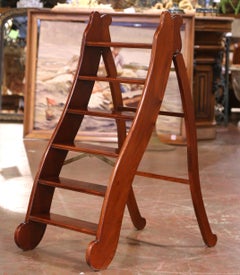 Mid-Century English Mahogany Folding Library Steps with Brass Hinges