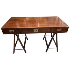 Mid Century English Mahogany Military Campaign Architect's Desk
