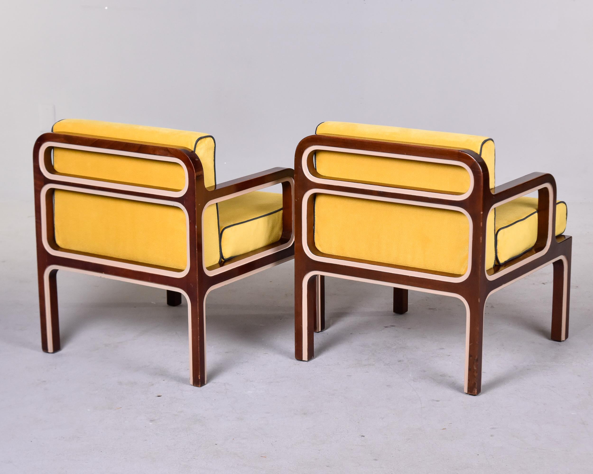 Midcentury English Mod Three Piece Set with Wood Framed Sofa and Pair Armchairs For Sale 3