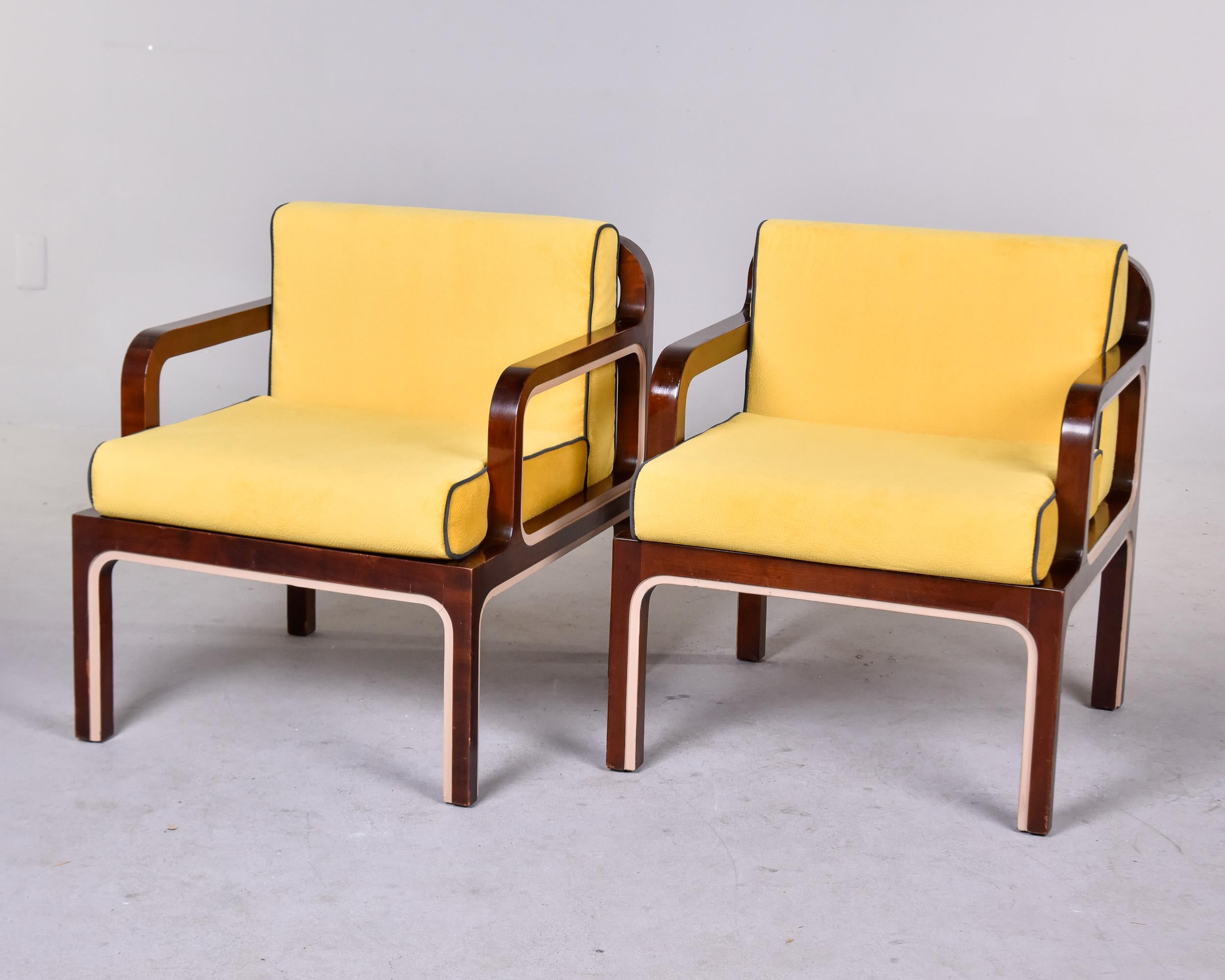 Midcentury English Mod Three Piece Set with Wood Framed Sofa and Pair Armchairs In Good Condition For Sale In Troy, MI