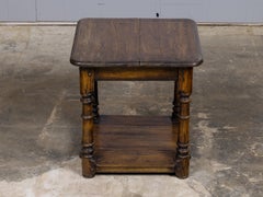 Mid-Century English Oak Occasional Table with Turned Legs and Lower Shelf
