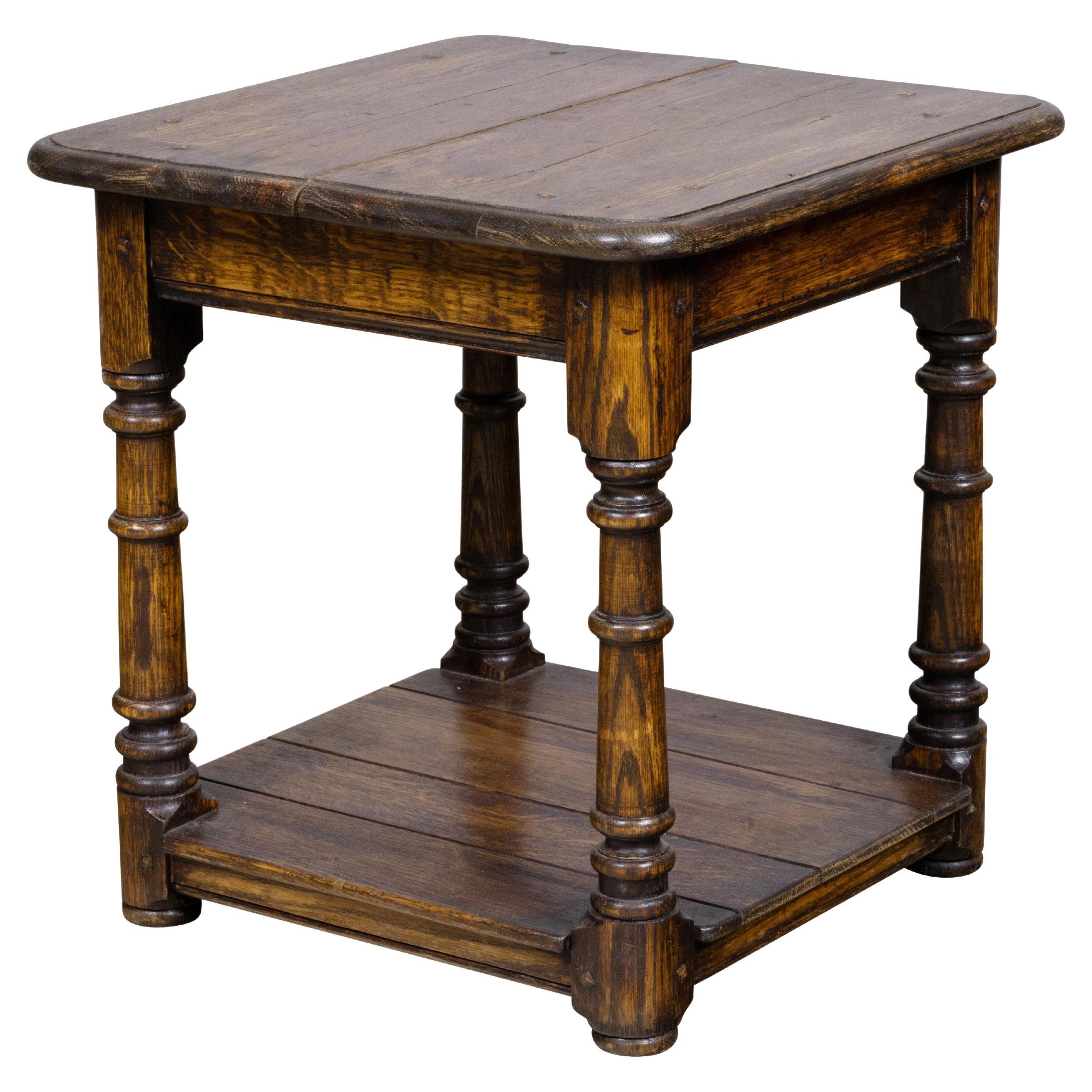 Mid-Century English Oak Occasional Table with Turned Legs and Lower Shelf