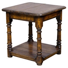 Mid-Century English Oak Occasional Table with Turned Legs and Lower Shelf