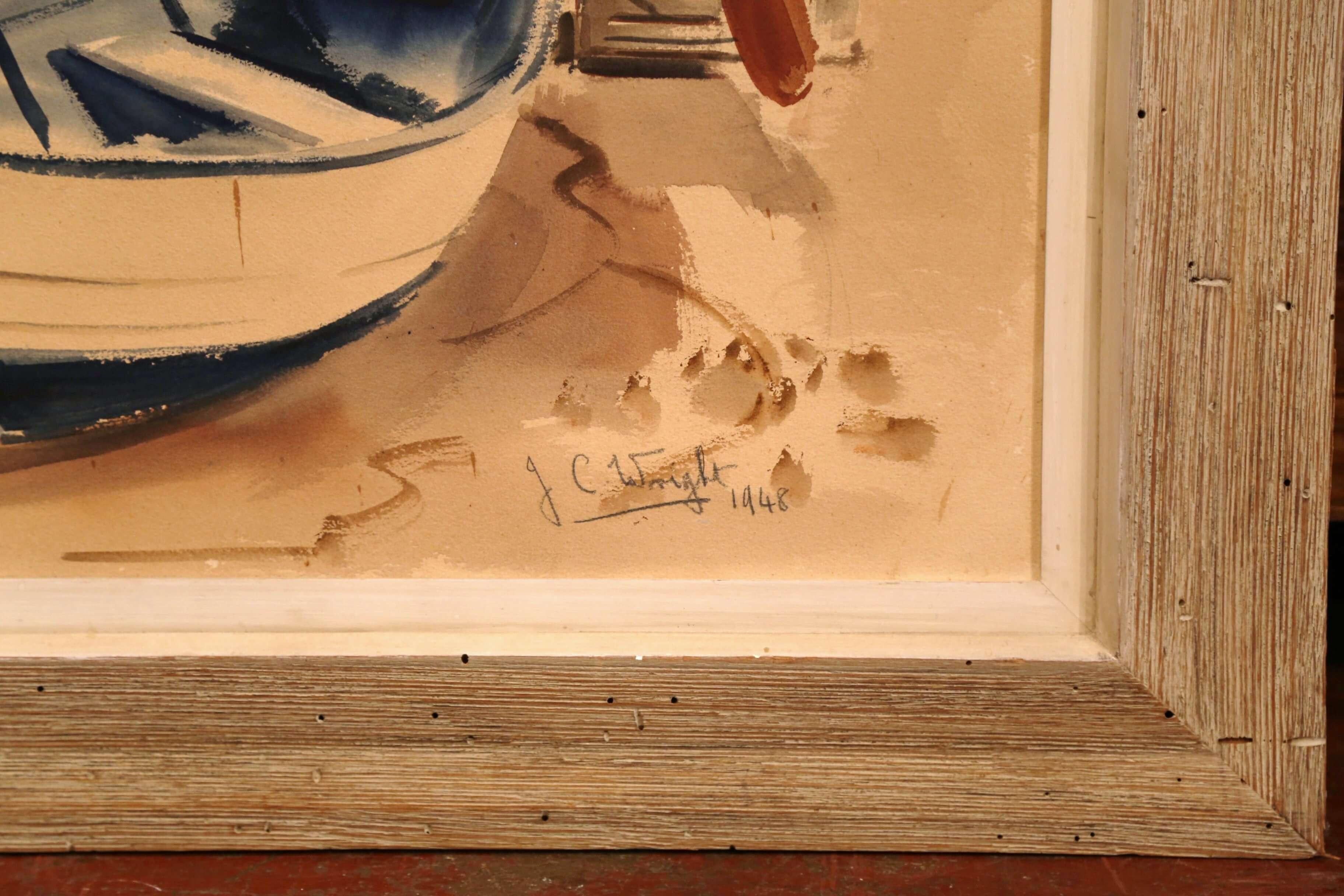 Englisch, Öl auf Platte, Boot, Gemälde, signiert J.C. Wright, datiert 1948, Jahrhundertmitte (Handbemalt) im Angebot