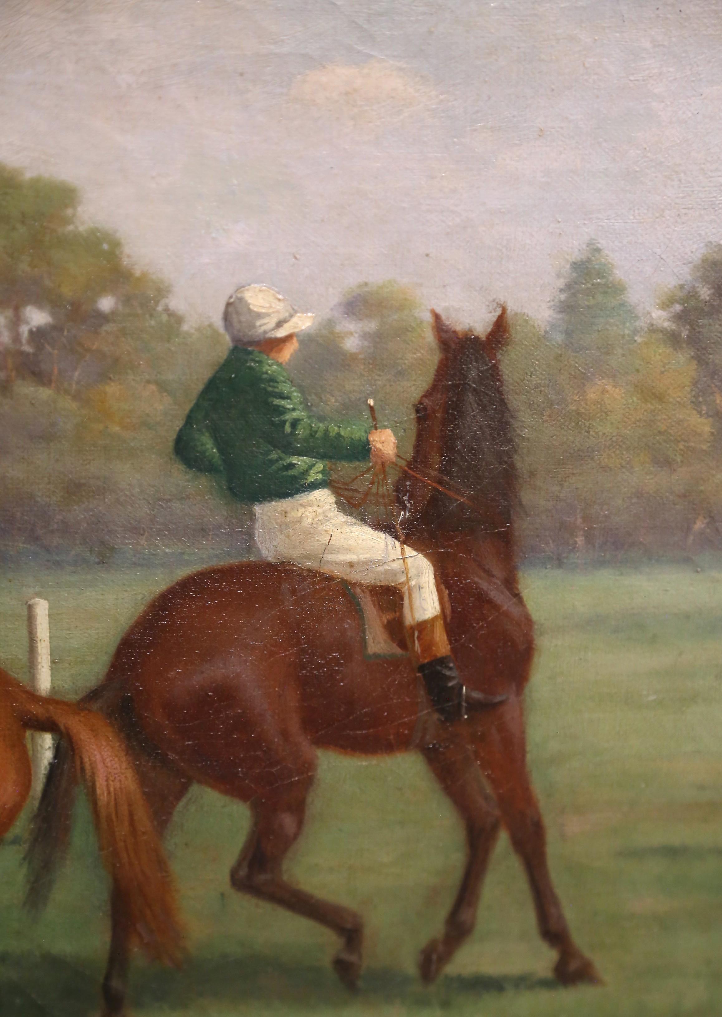 Olio su tela inglese di metà secolo Pittura di fantini firmata e datata 1943 in vendita 5