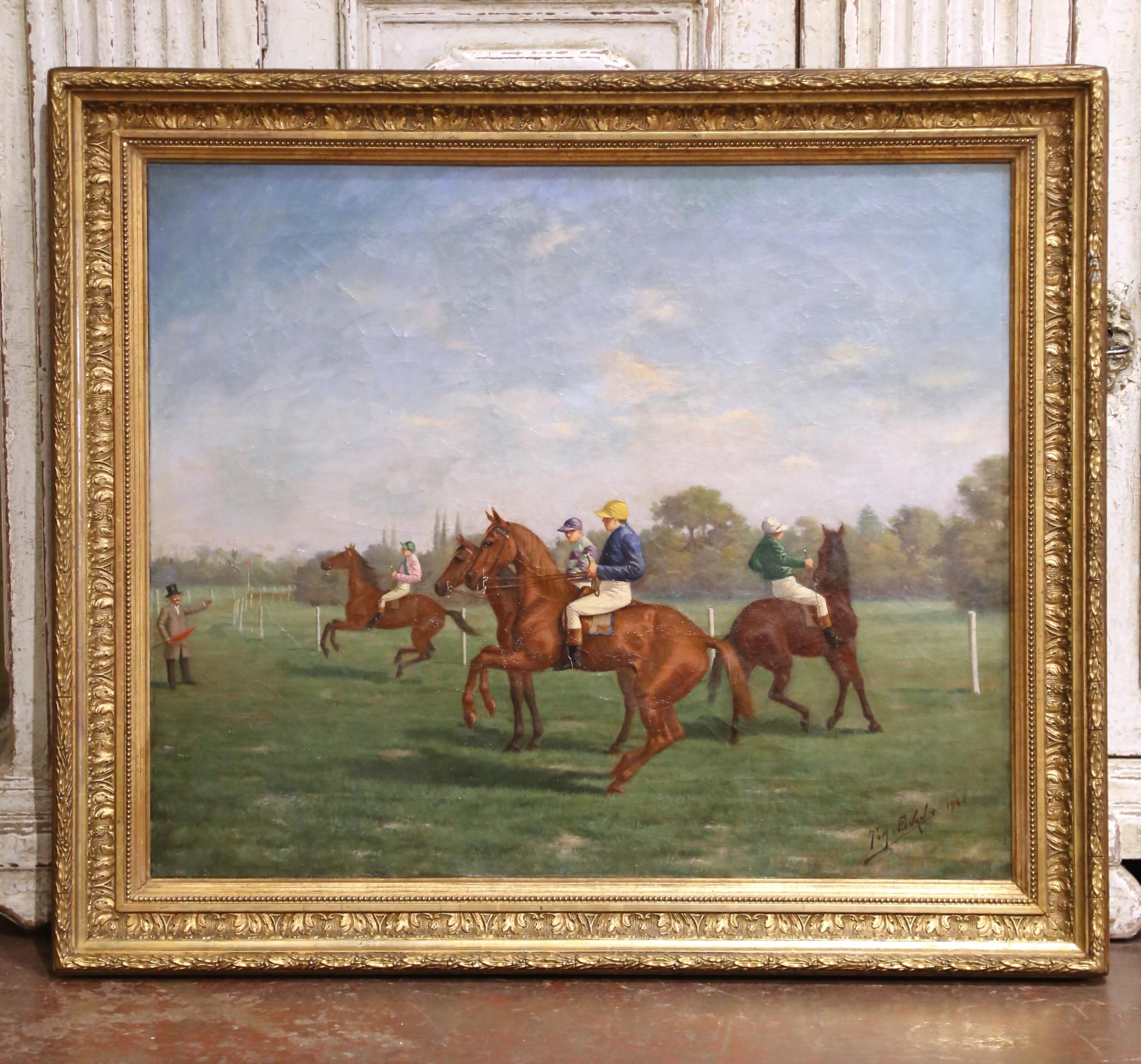 XX secolo Olio su tela inglese di metà secolo Pittura di fantini firmata e datata 1943 in vendita