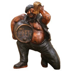 Sculpture de taverne représentant un buveur de bière, composition peinte de style anglais du milieu du siècle