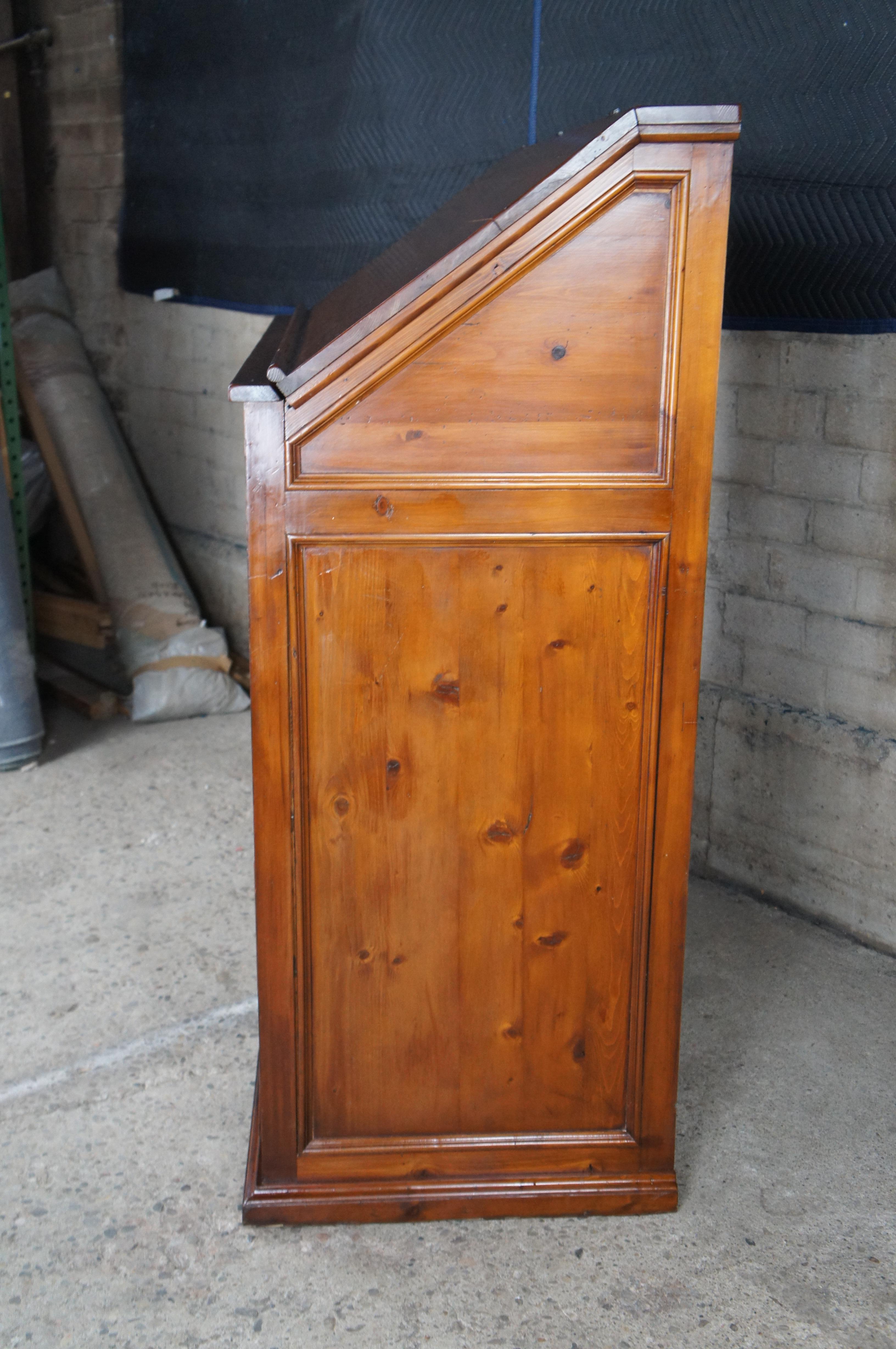 Mid Century English Pine Farmhouse Slant Top Standing Desk Dresser Secretary 59