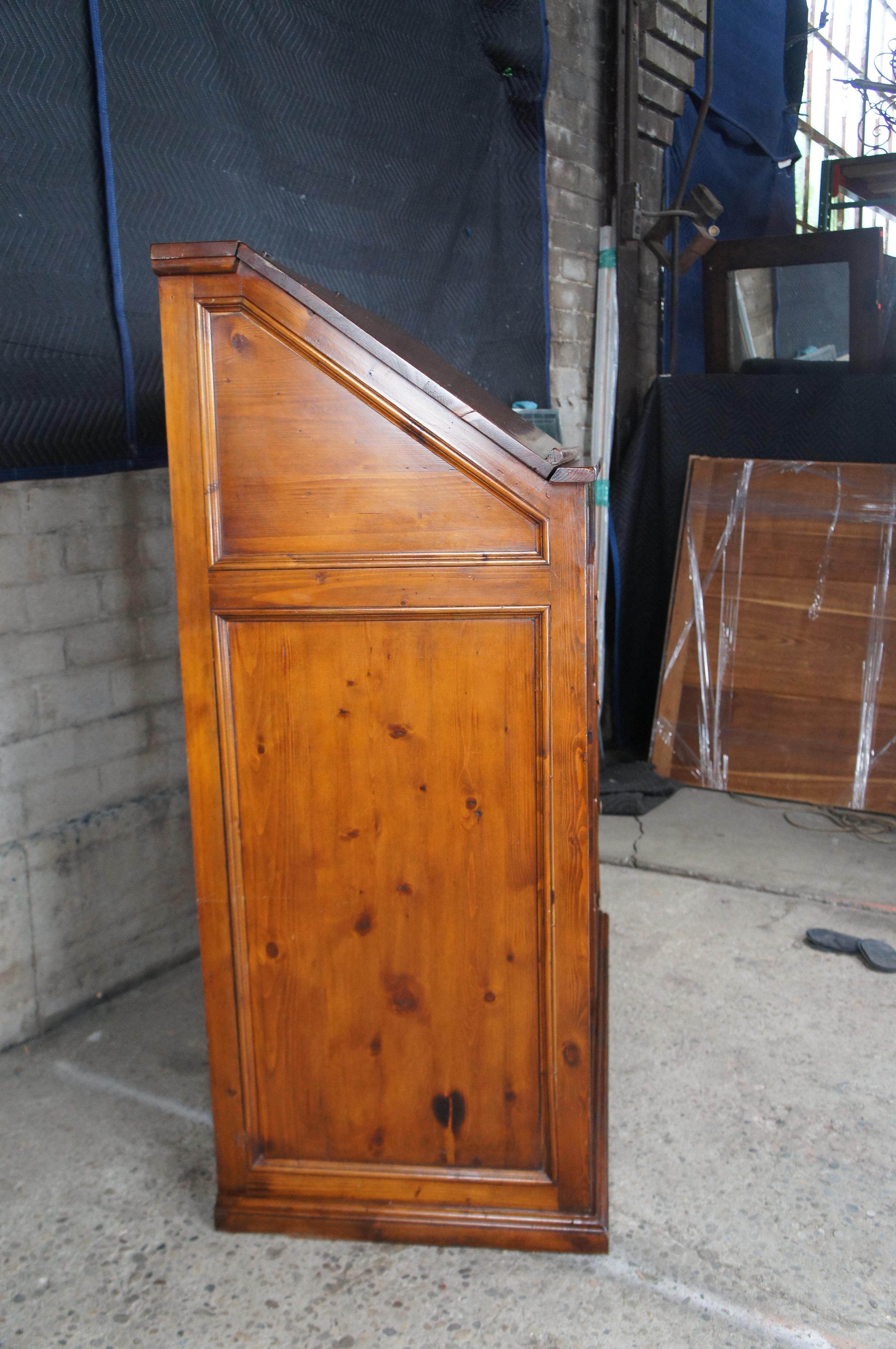 Mid Century English Pine Farmhouse Slant Top Standing Desk Dresser Secretary 59