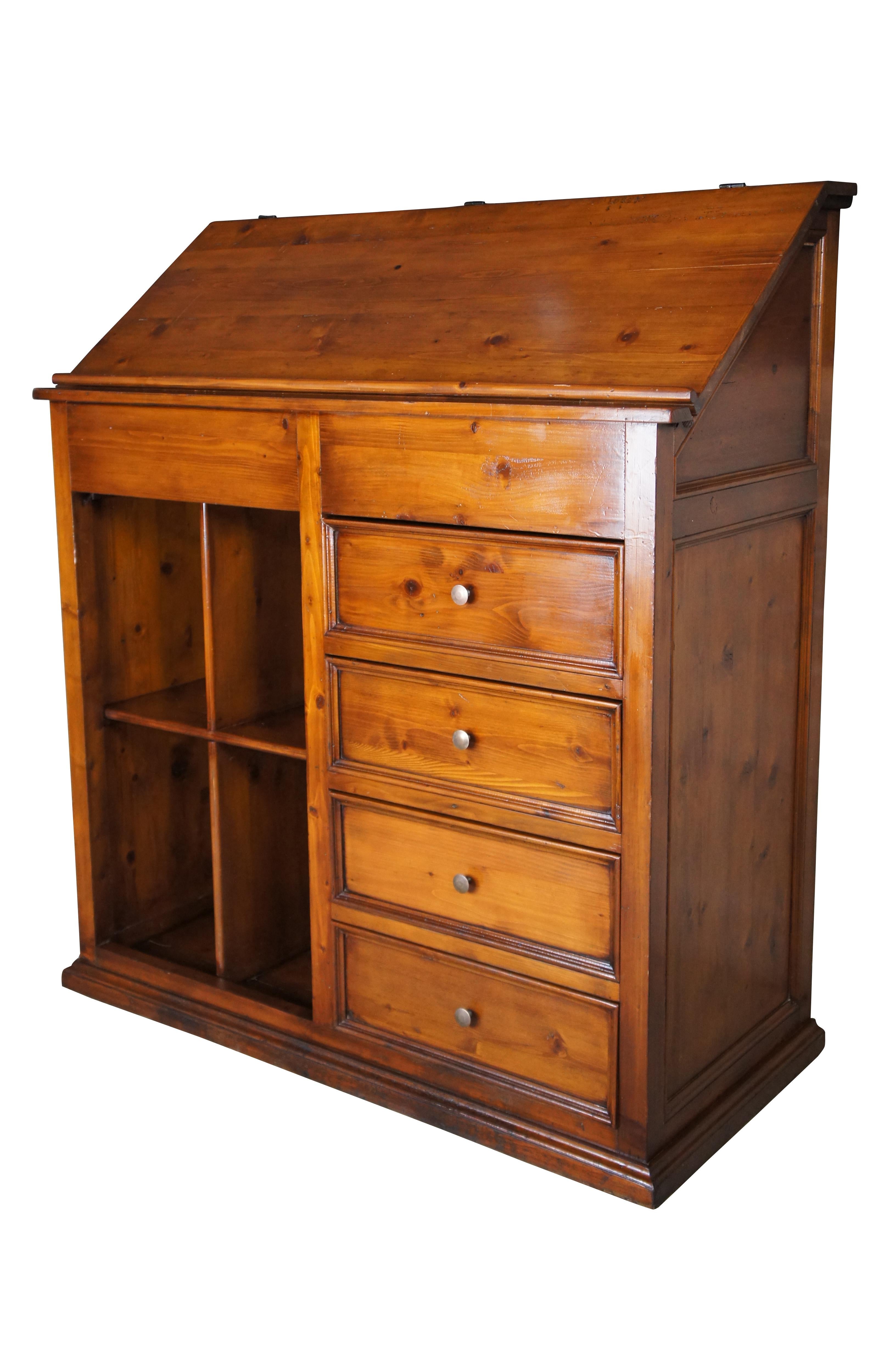 Rustic Mid Century English Pine Farmhouse Slant Top Standing Desk Dresser Secretary 59