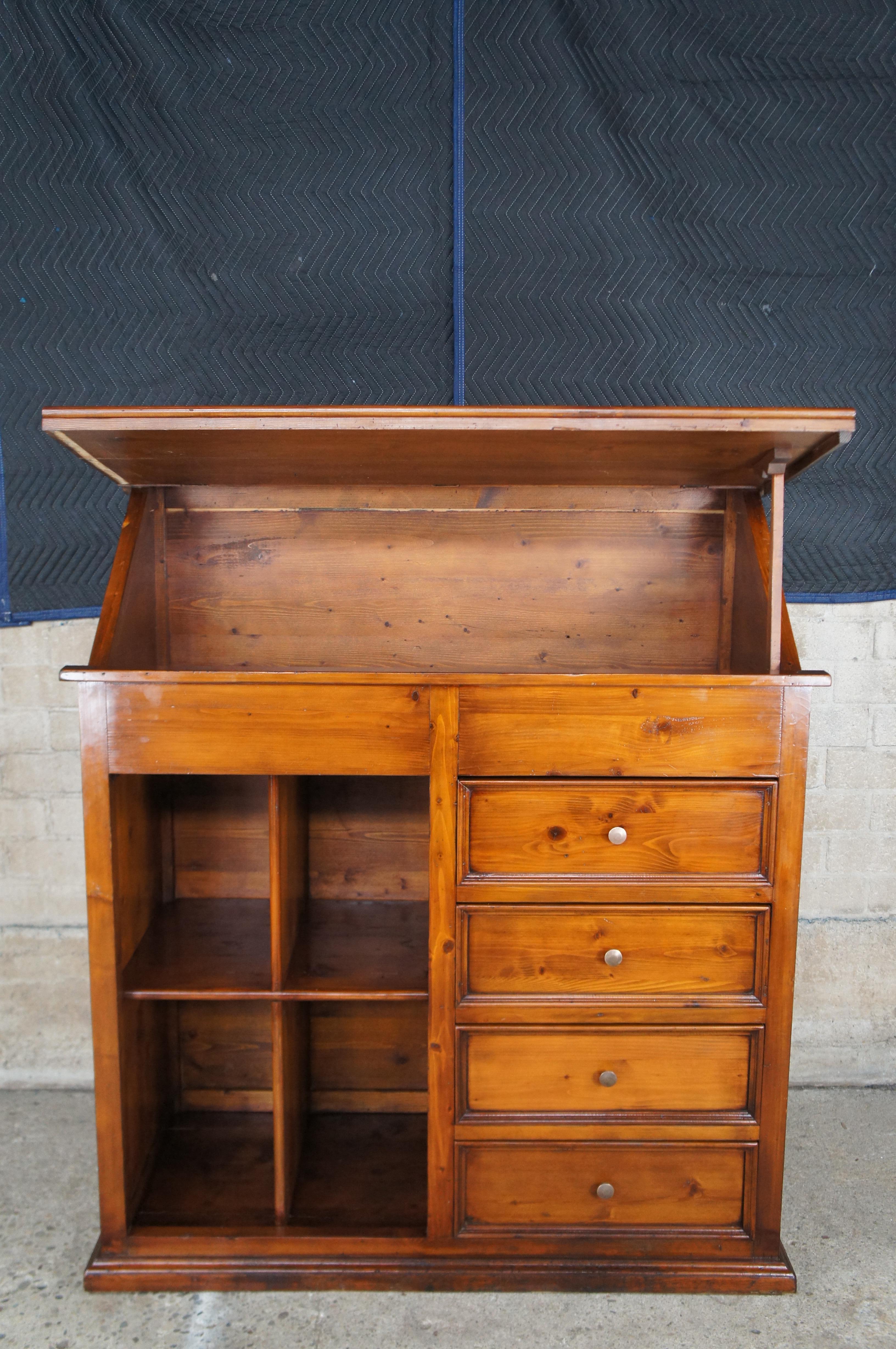 20th Century Mid Century English Pine Farmhouse Slant Top Standing Desk Dresser Secretary 59