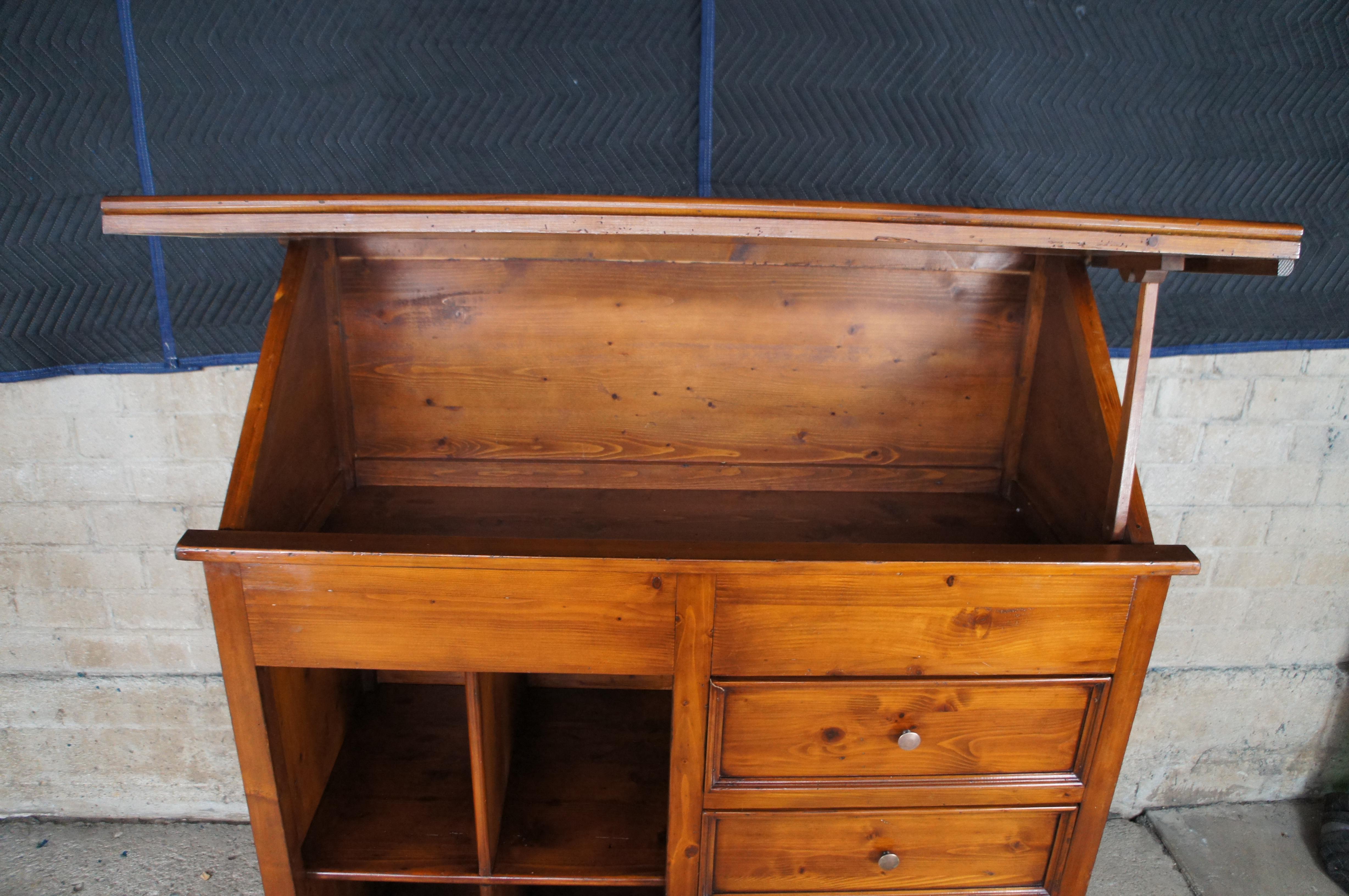 Mid Century English Pine Farmhouse Slant Top Standing Desk Dresser Secretary 59