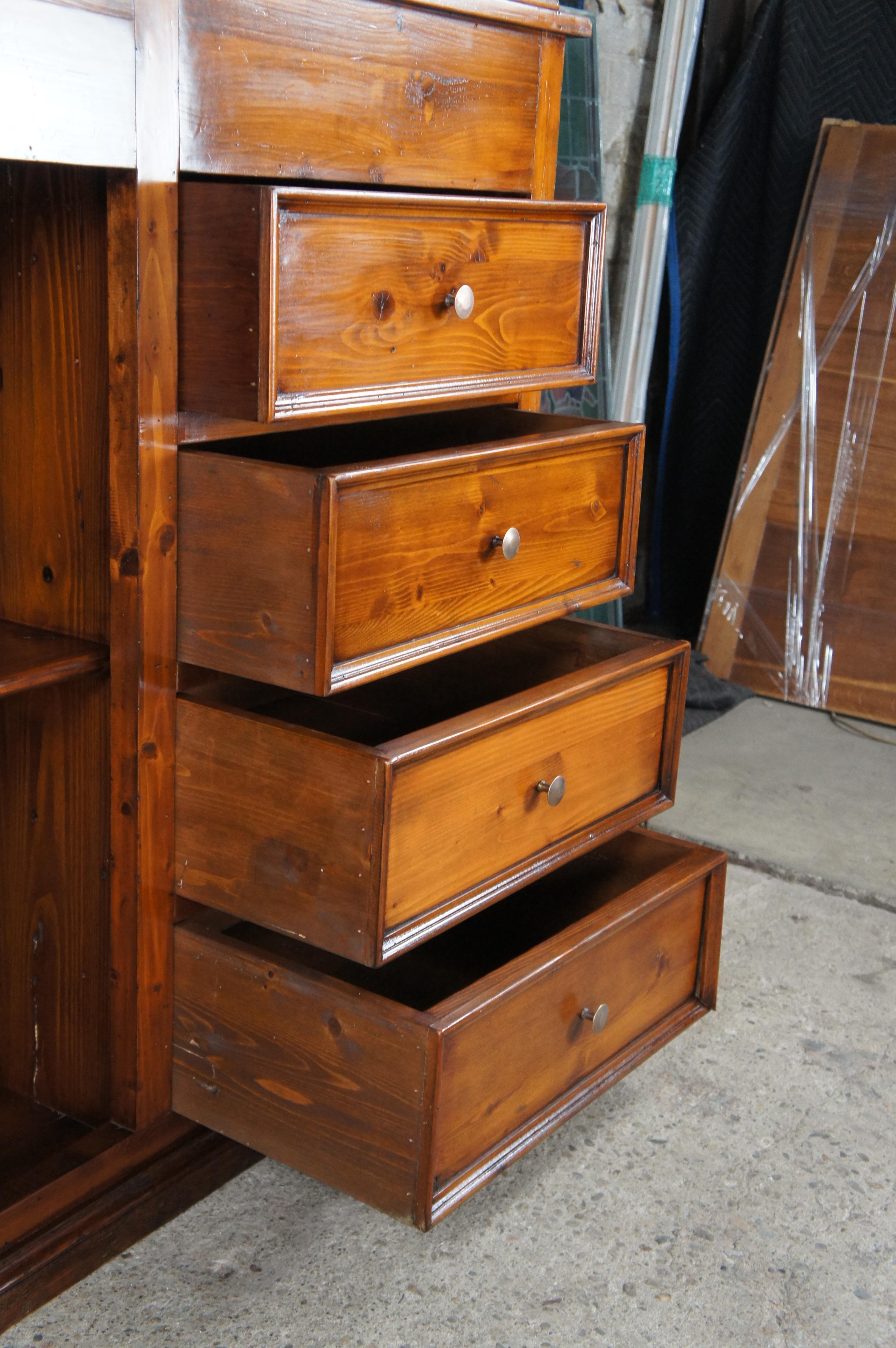 Mid Century English Pine Farmhouse Slant Top Standing Desk Dresser Secretary 59