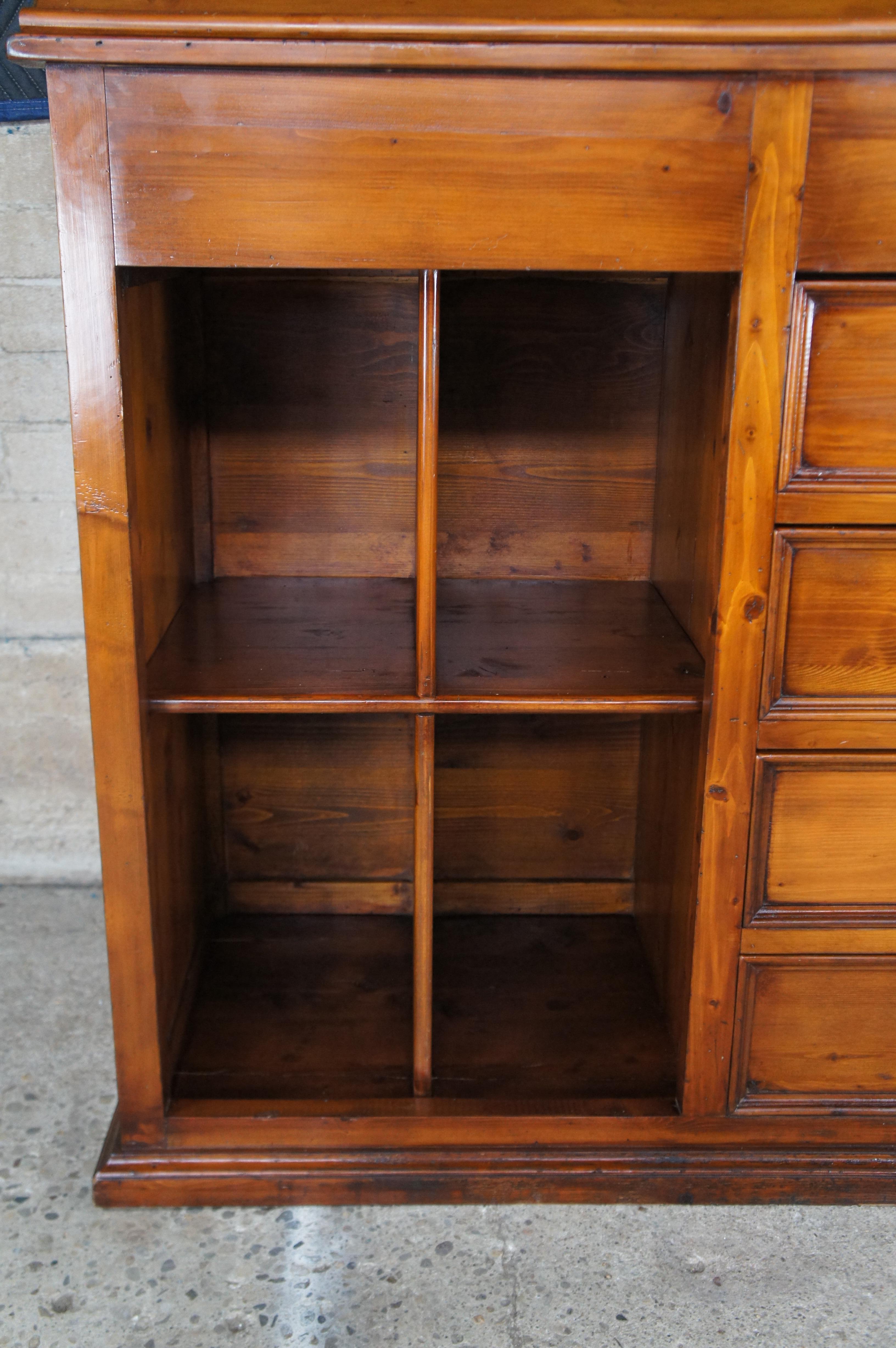 Mid Century English Pine Farmhouse Slant Top Standing Desk Dresser Secretary 59