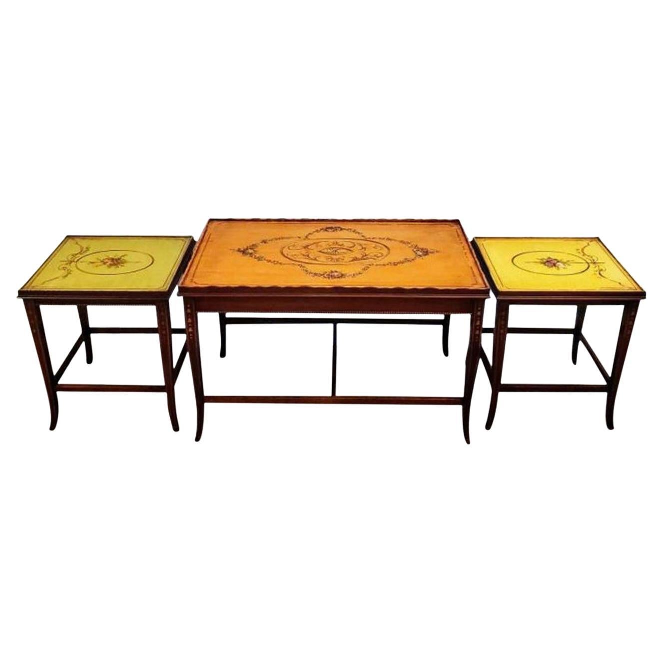 Mid-Century English Regency Adam Style Mahogany Nesting Tables, Set of 3 For Sale